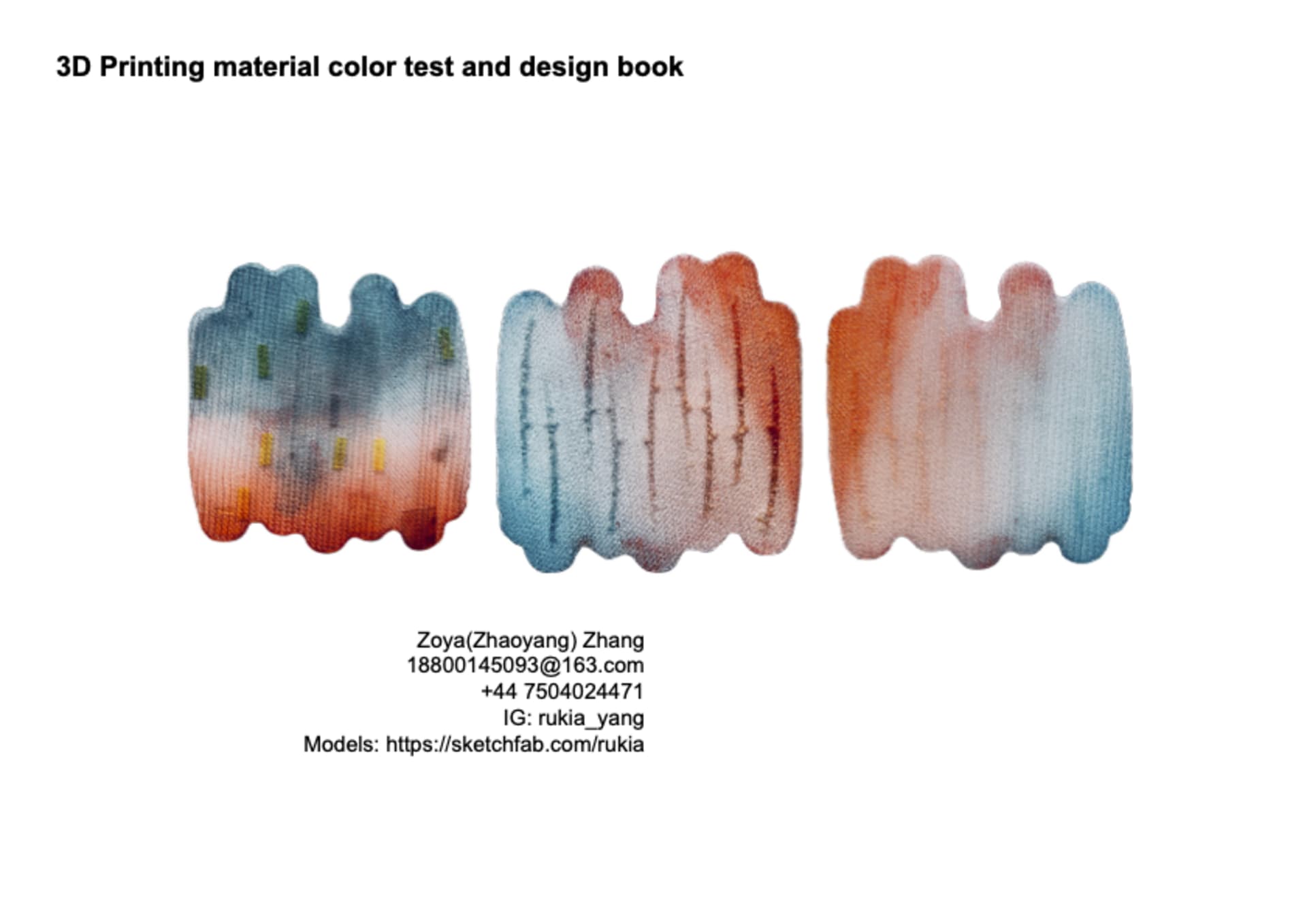 3D Printing material color test and design book