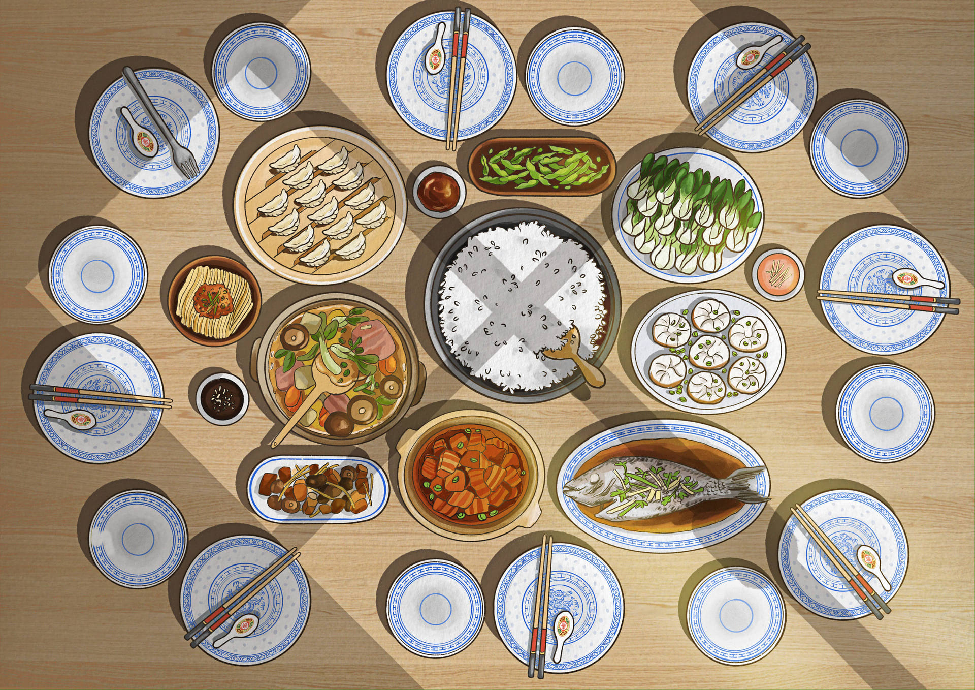 illustration chinese home food