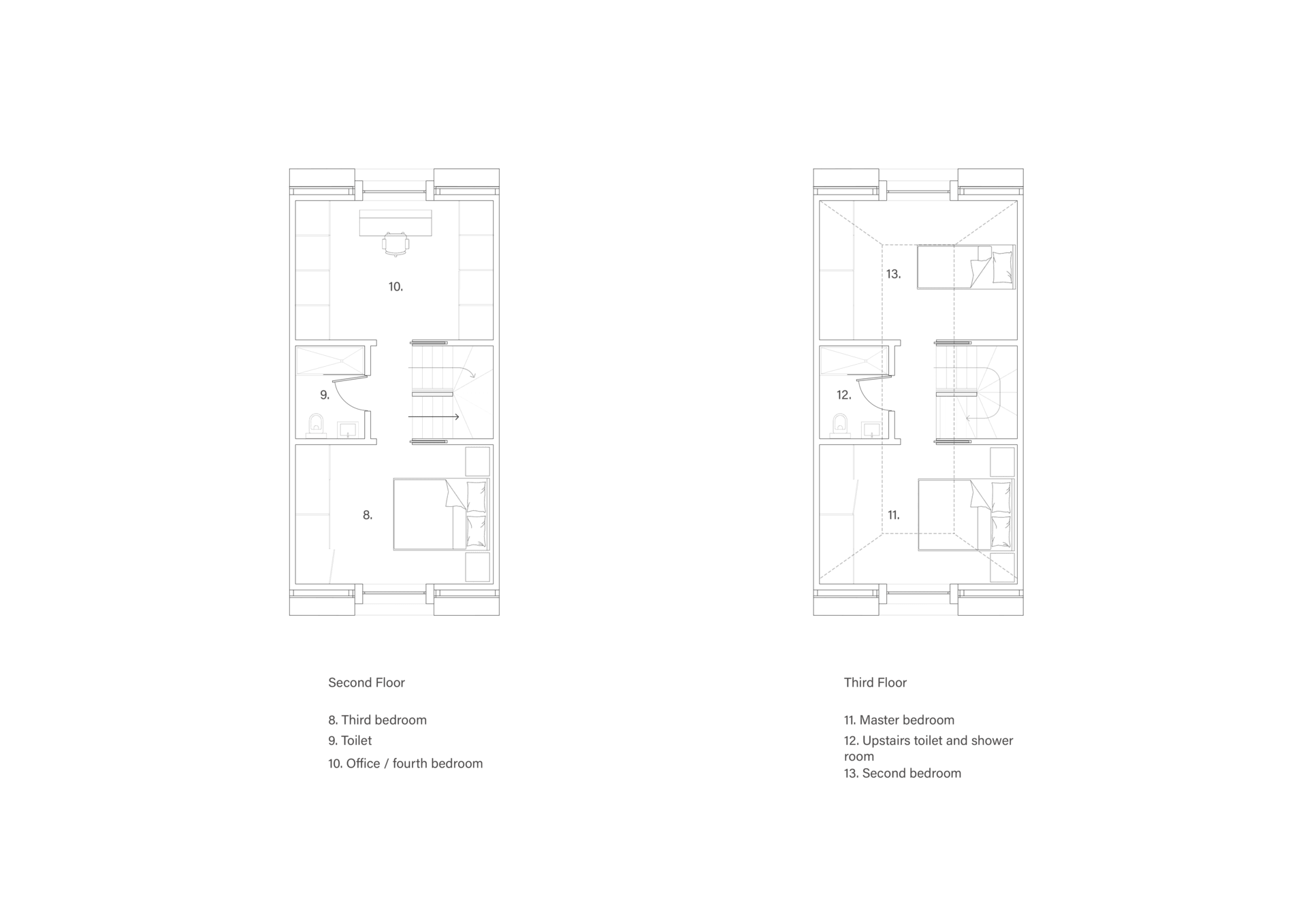 Second and third floor plans