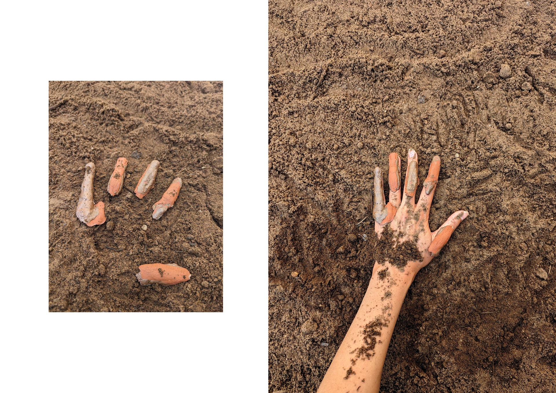 hand with clay fingers on soil