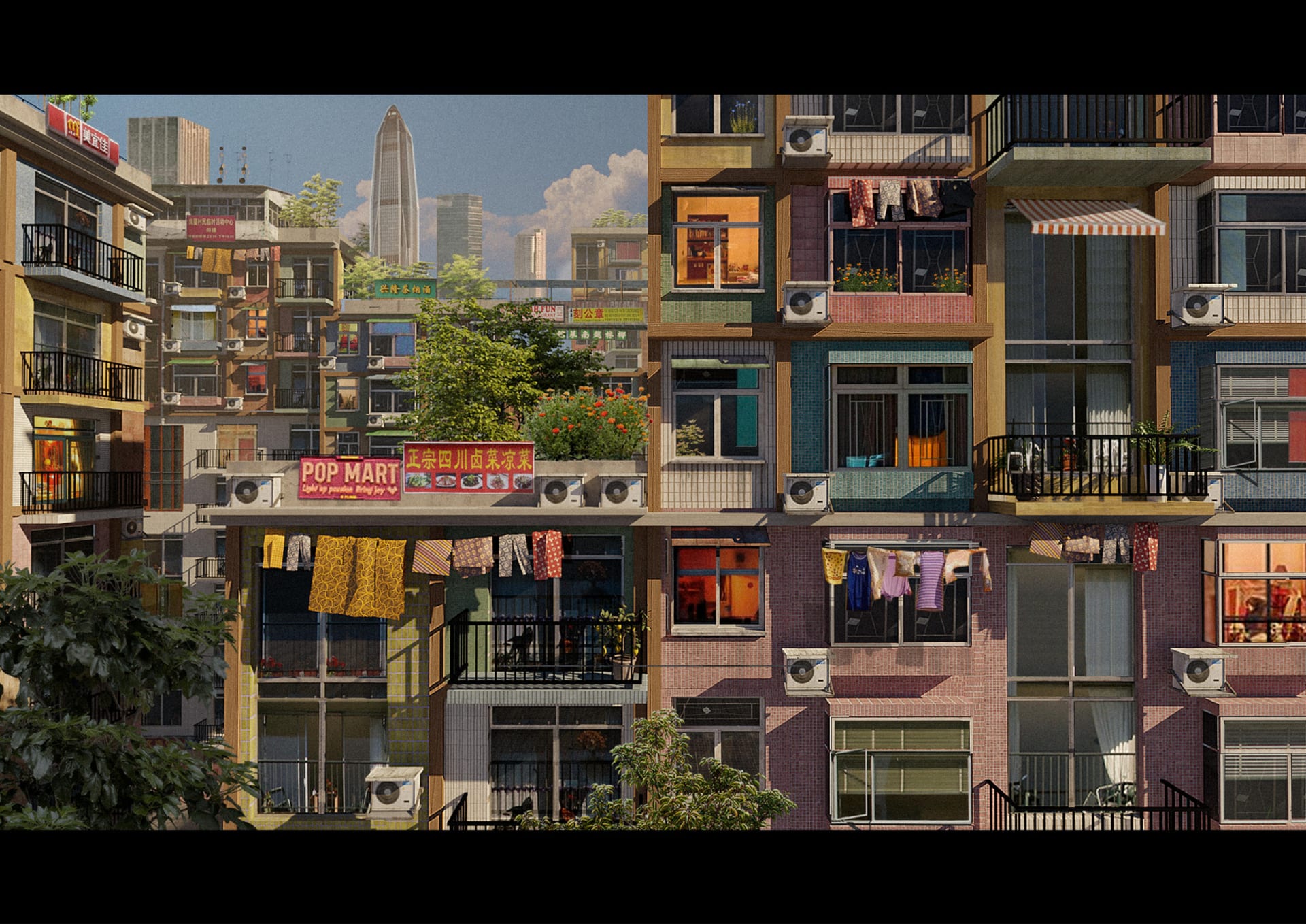Re-imagining and micro-renewal of gangxia urban village, facade view