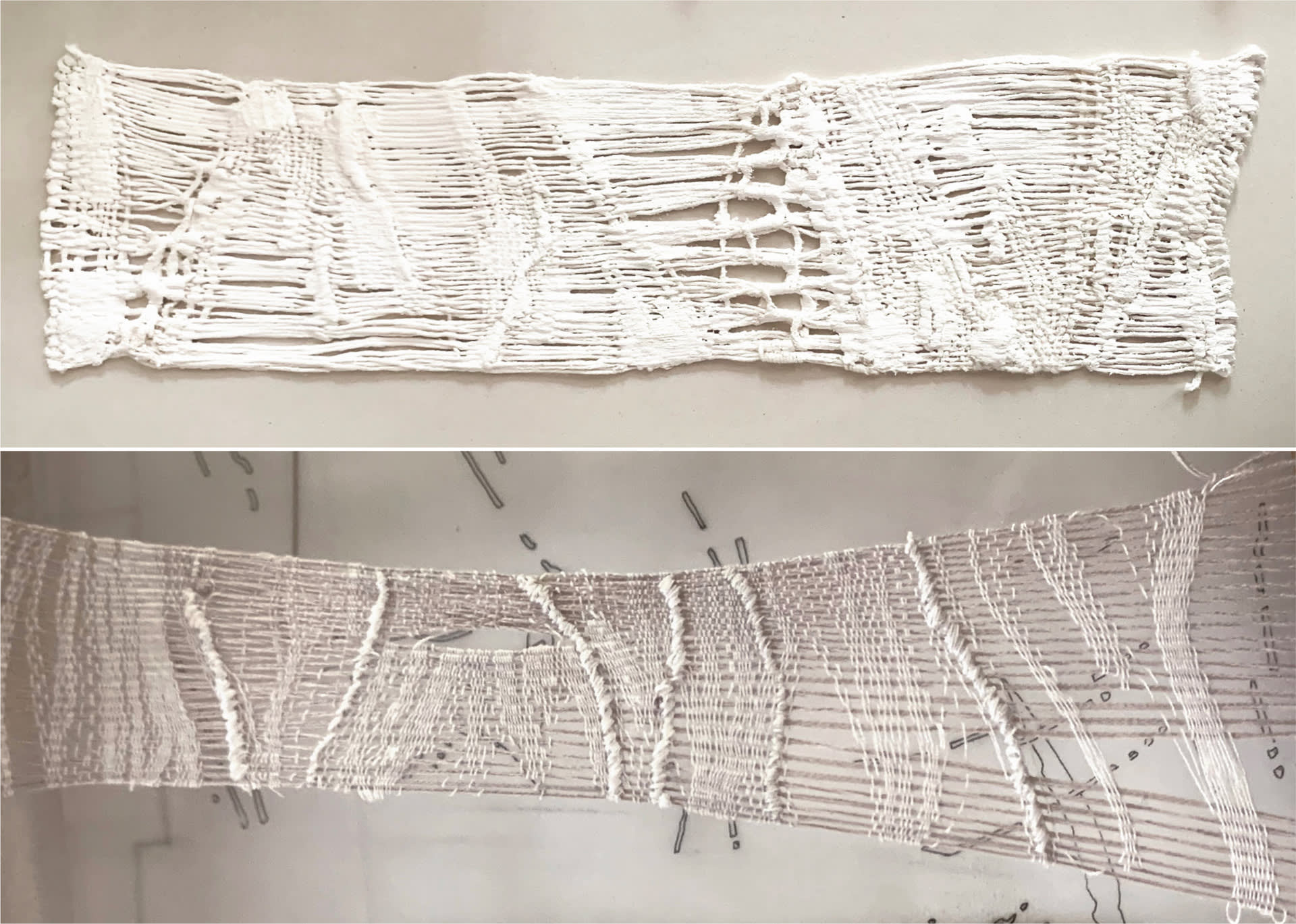Experimentations using loom weaving techniques to create a variety of shadow densities and patterns.