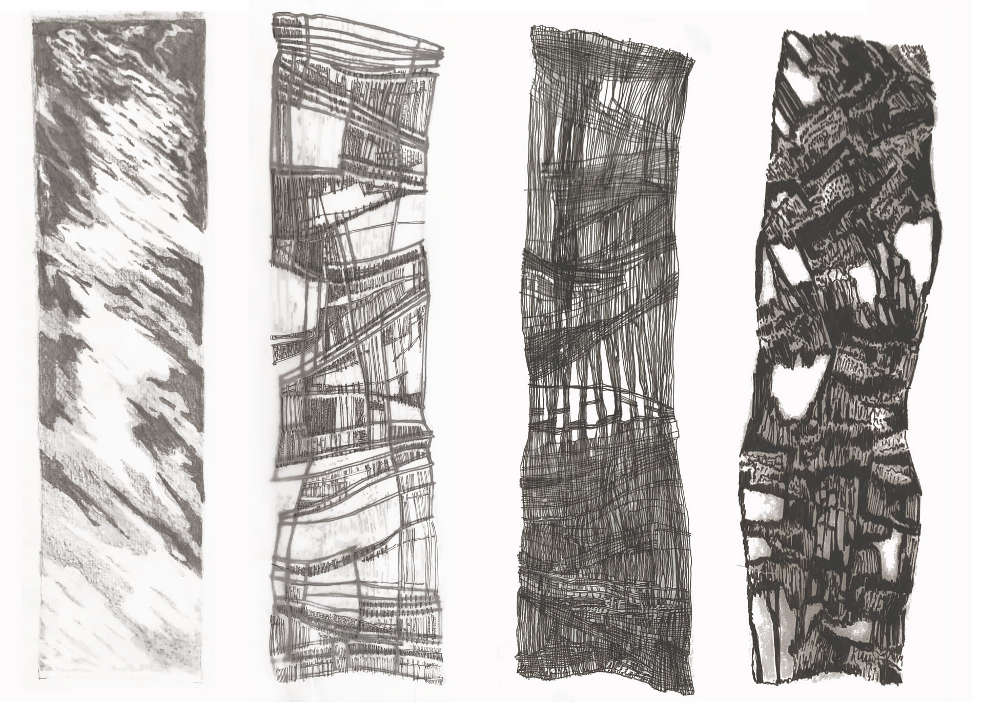 Sketches showing different weaving patterns