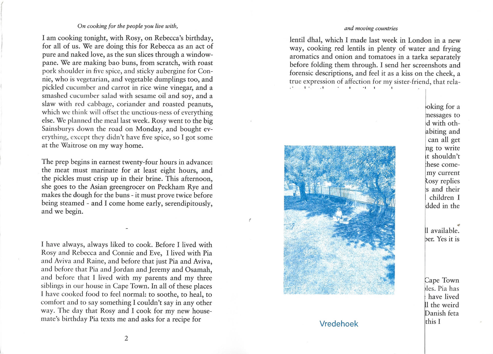 A page from a scan of a zine with a smaller blue image on the right hand side. 