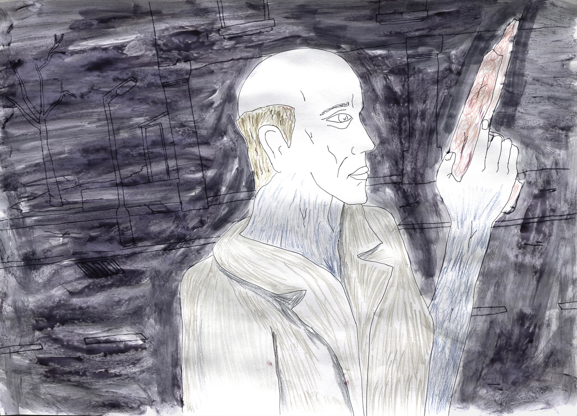 drawing of a man with a penis gun
