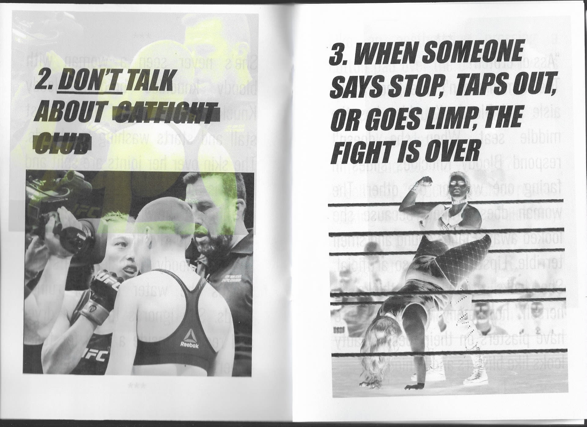 Pages 4-5 of the self-published pamphlet, Catfight Club.