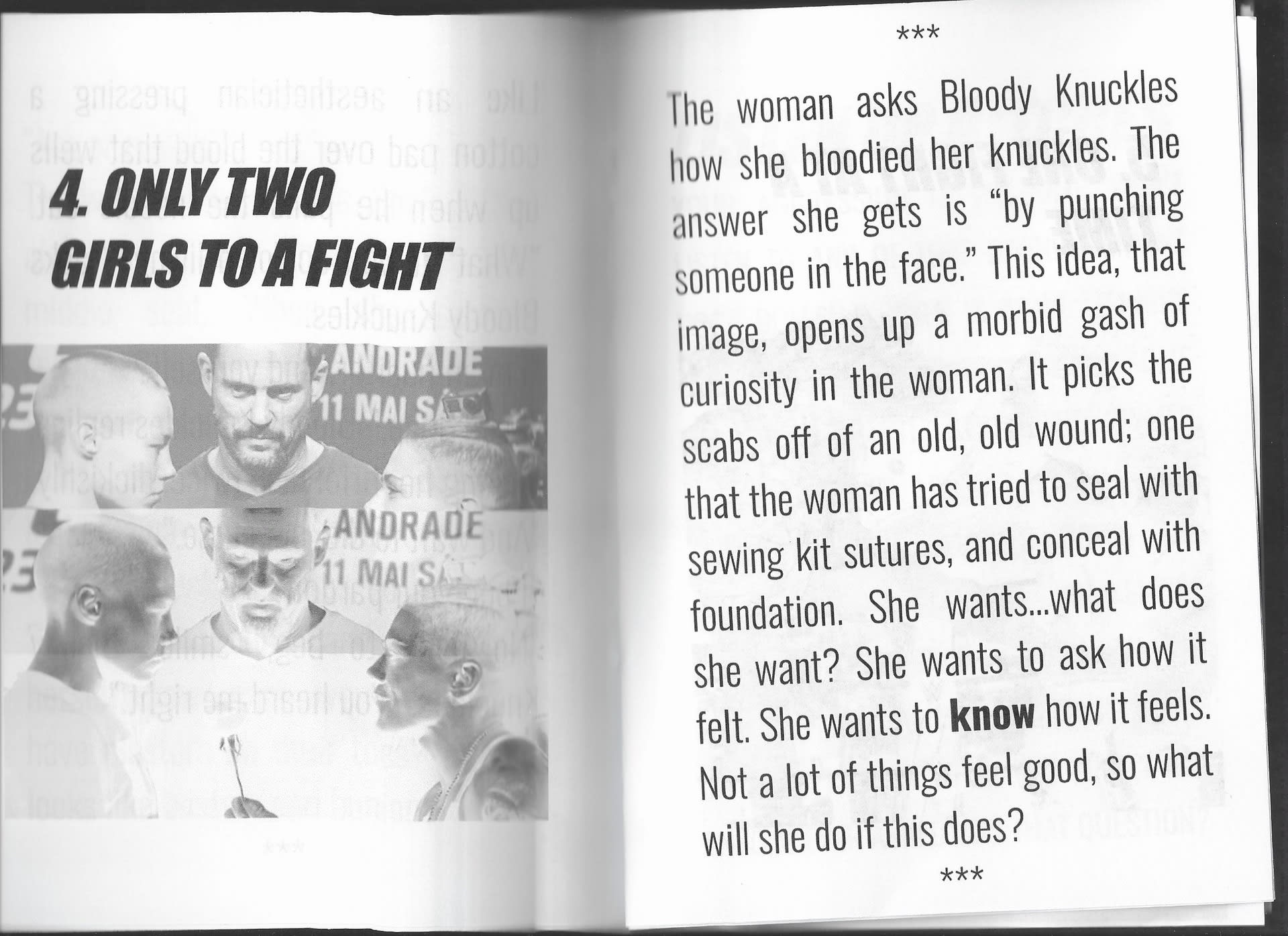 Pages 6-7 of the self-published pamphlet, Catfight Club.