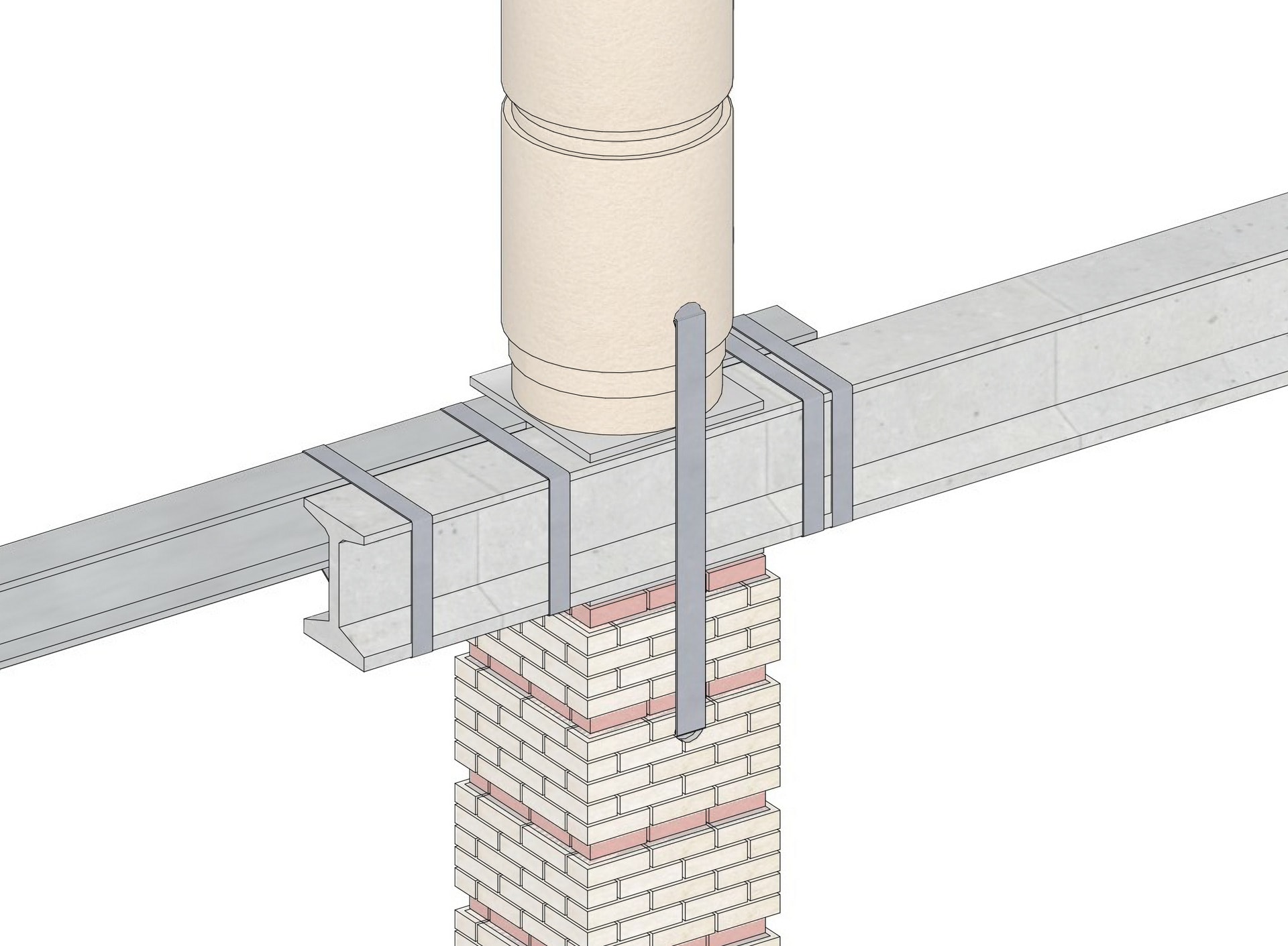 Detail - How to join, in a non-destructive way, columns and beams made out of different materials and coming in all sort of differents lenghts and widths