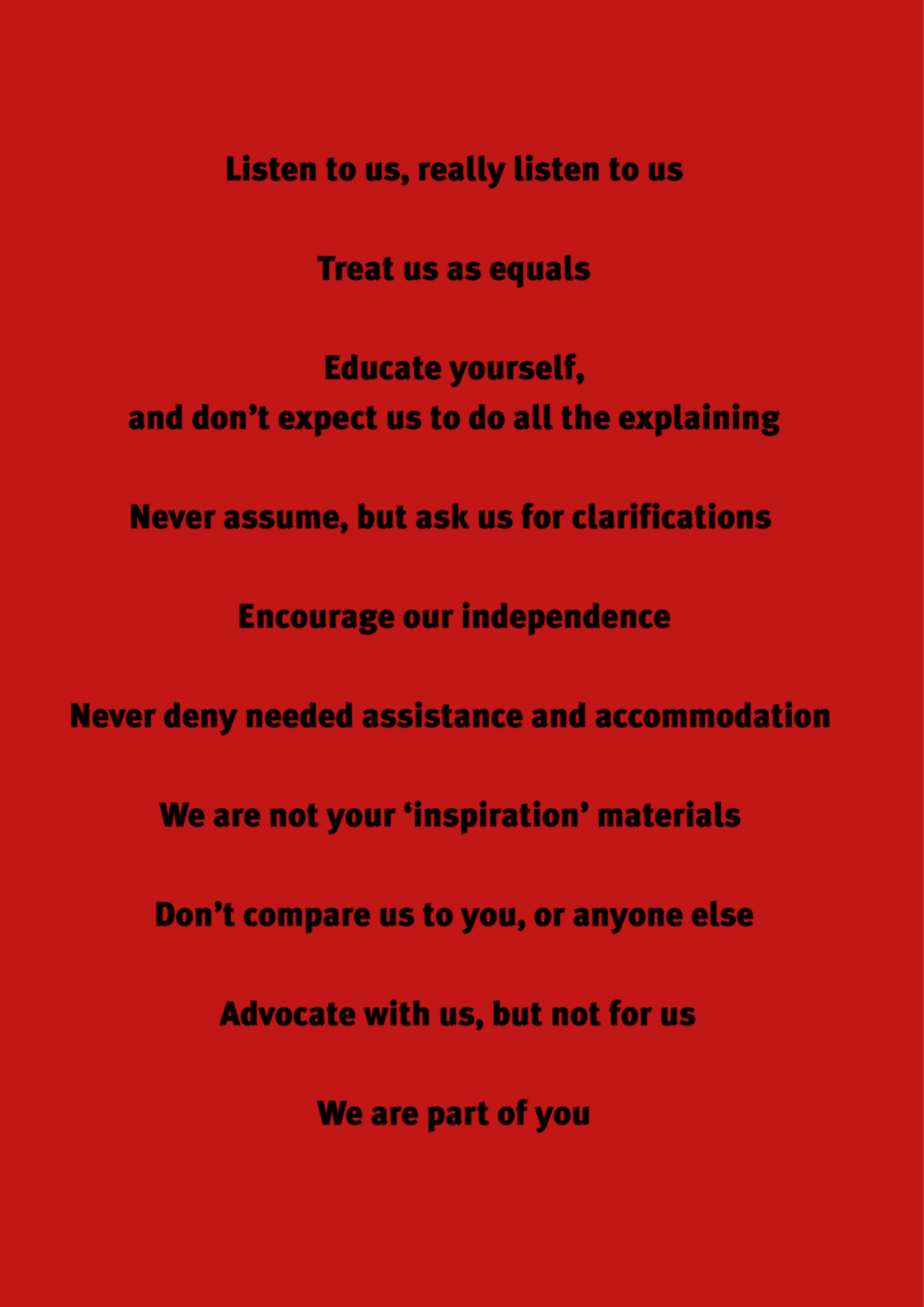 Manifesto in black text written against a red background 