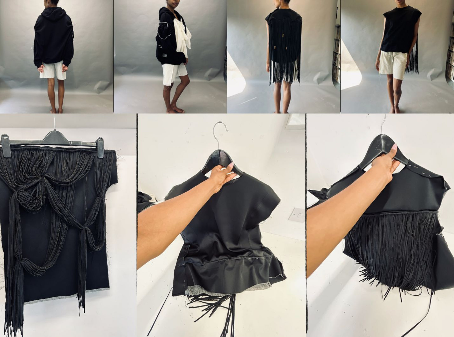 images of outerwear garment on the body with aluminium metal used to create shape and structure