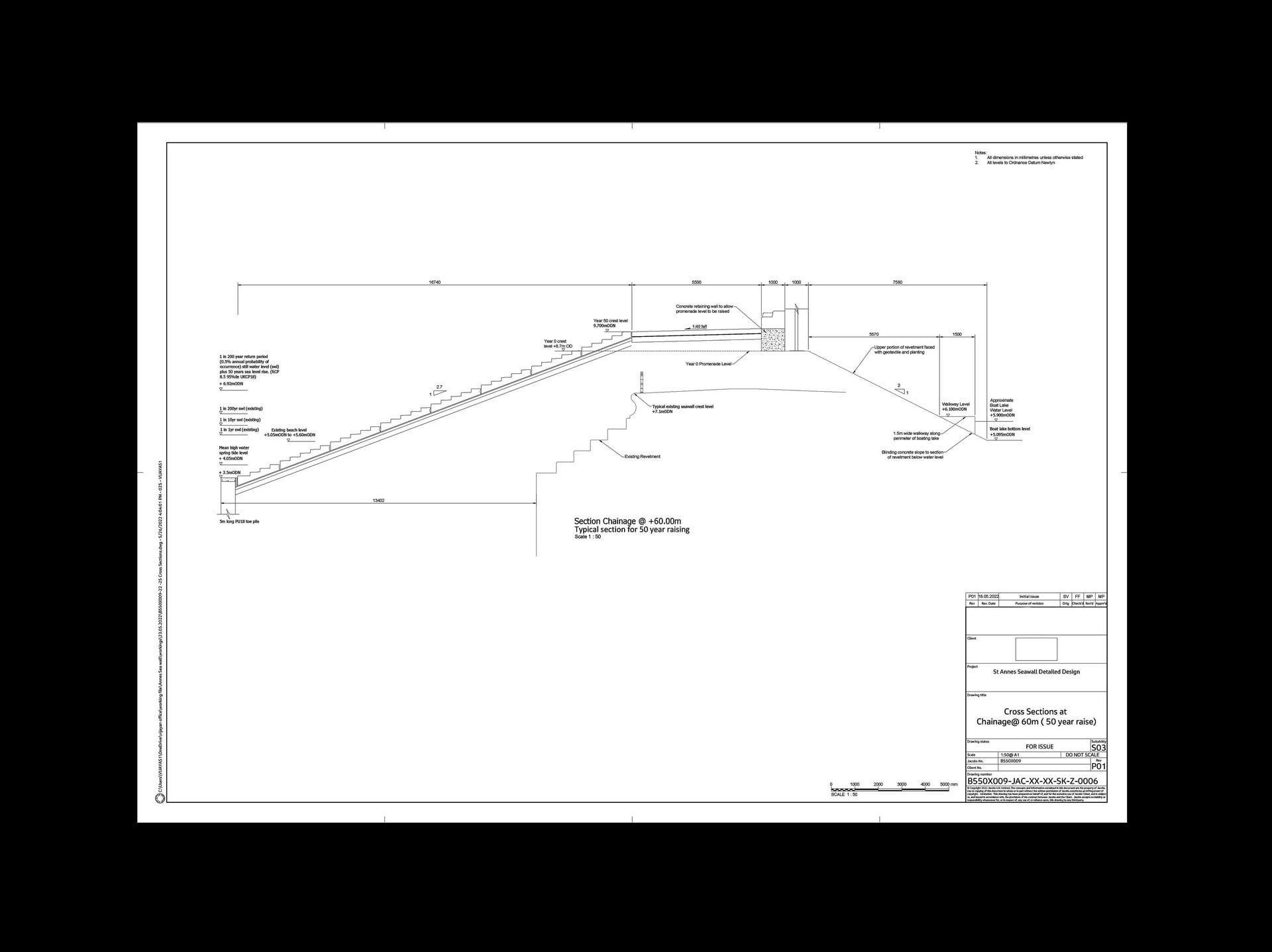 Structural Plans of both the old and new sea wall 