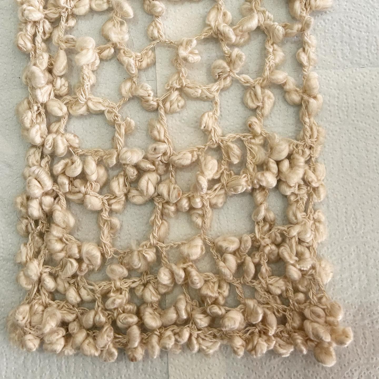  rectangle pre grown crochet sample on kitchen towel