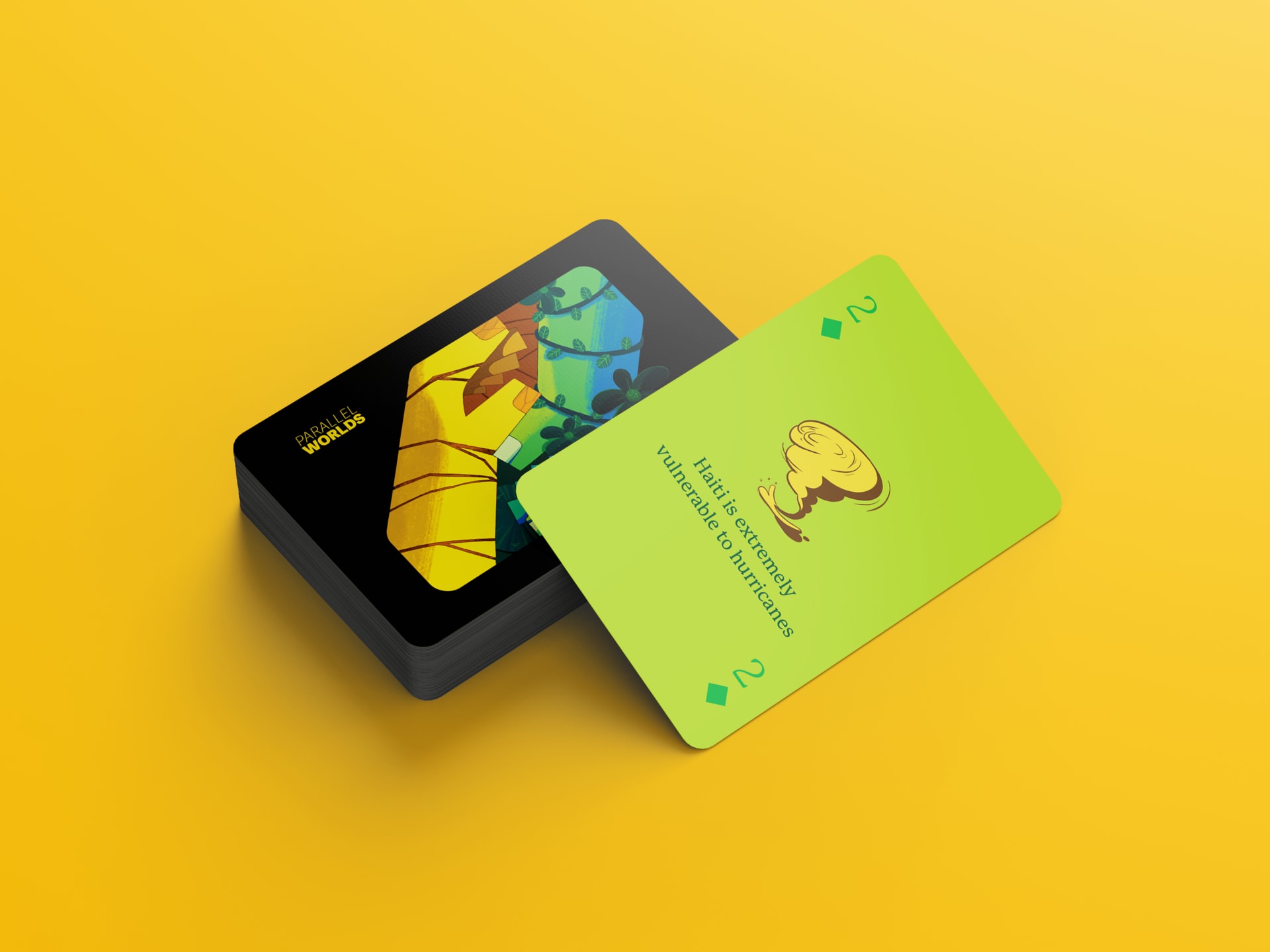 An image of the cards on a yellow background