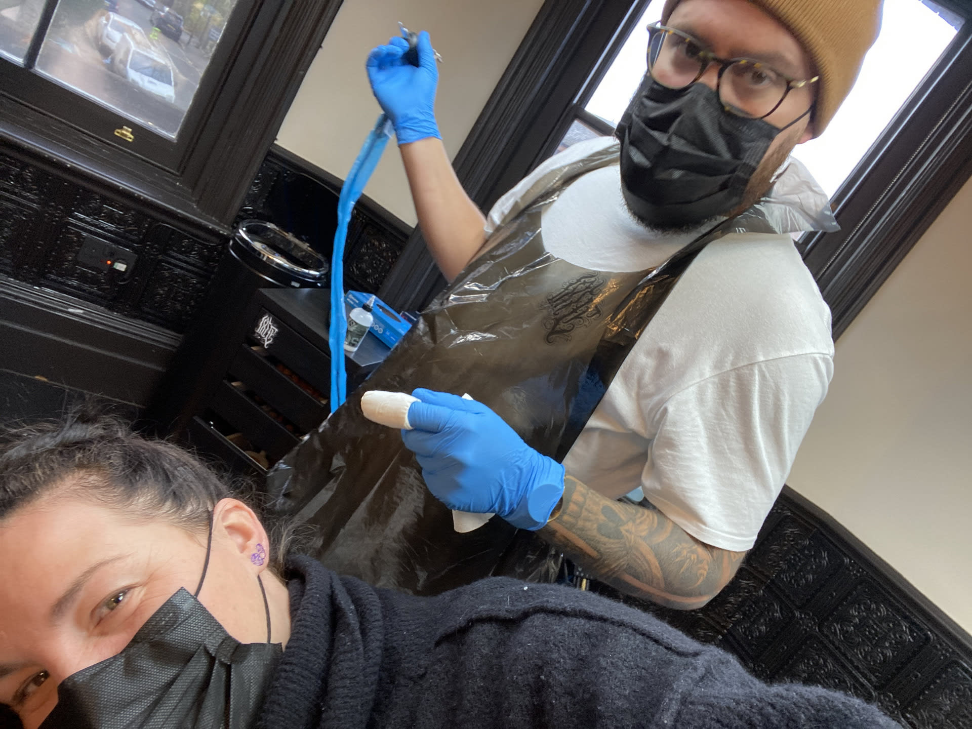 Wade Enstrom at Old London Tattoos about to tattoo his first earlobe. 