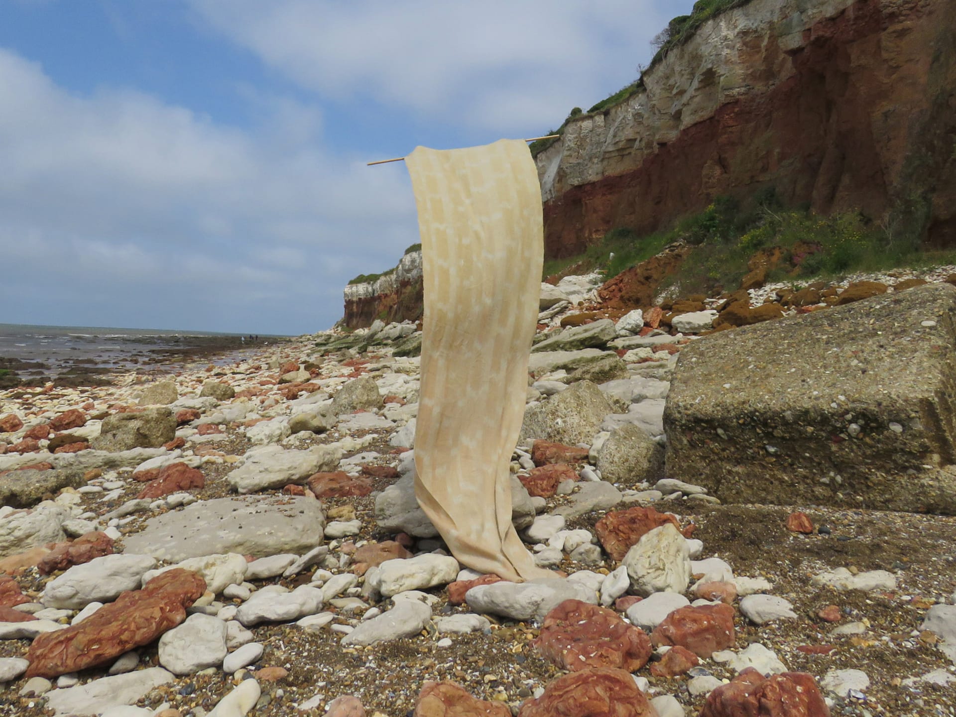 Long woven sample photographed on Hunstanton beach.