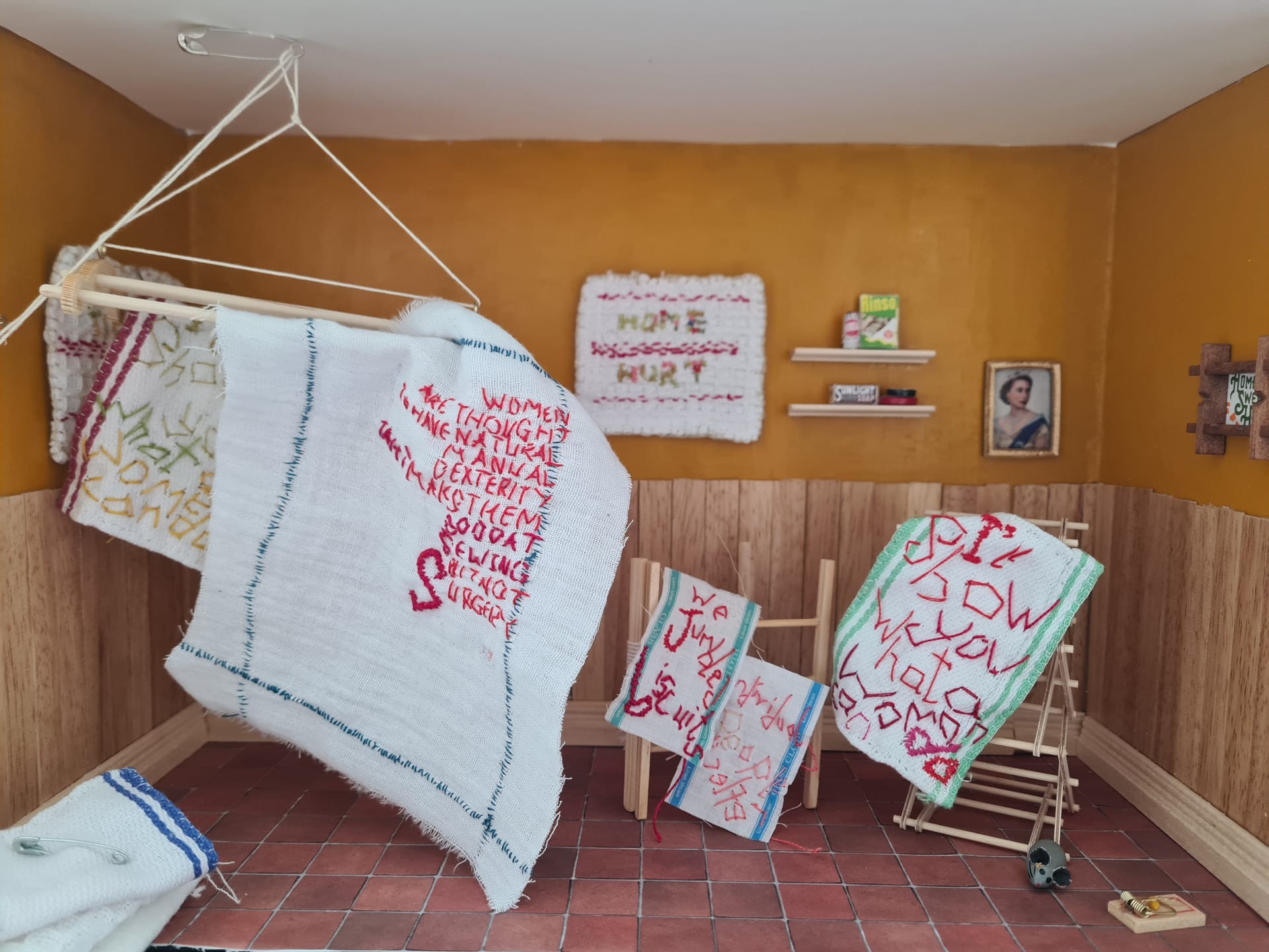 The Scullery - room 7 in the dollHouse with miniature versions of the Dirty linen and Social Fabric series are displayed