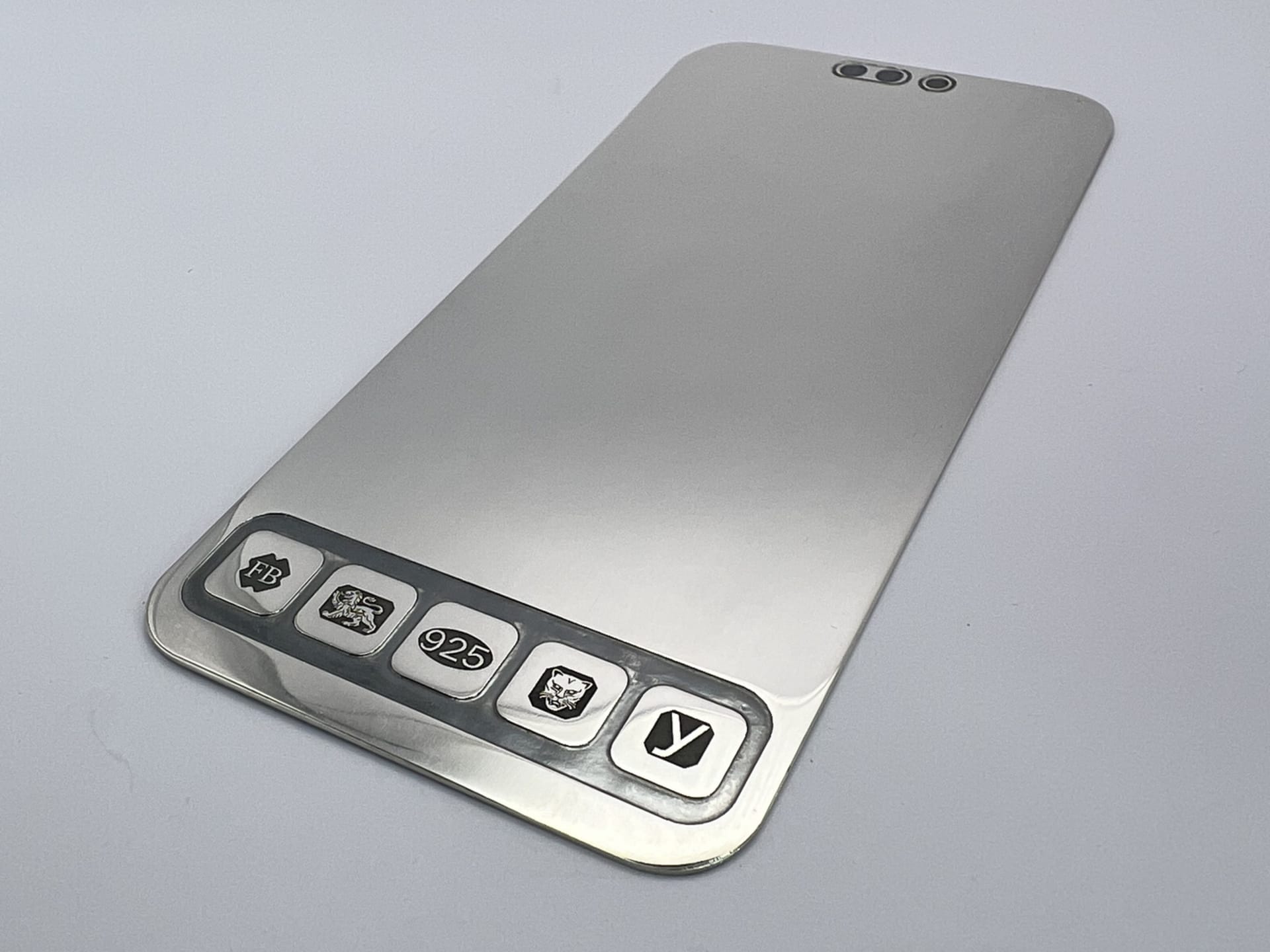 Sterling silver iphone shape with the apps as the UK London Assay Office Hallmarks 