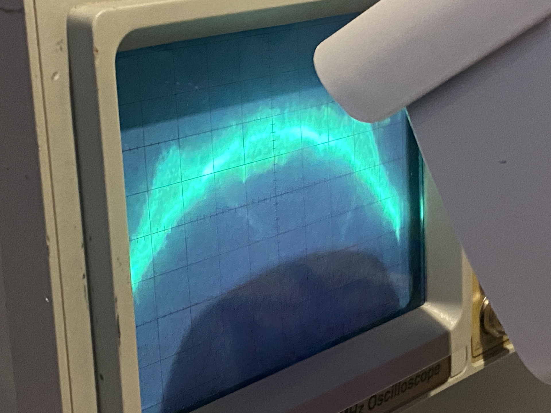 closeup of an oscilloscope, bridge