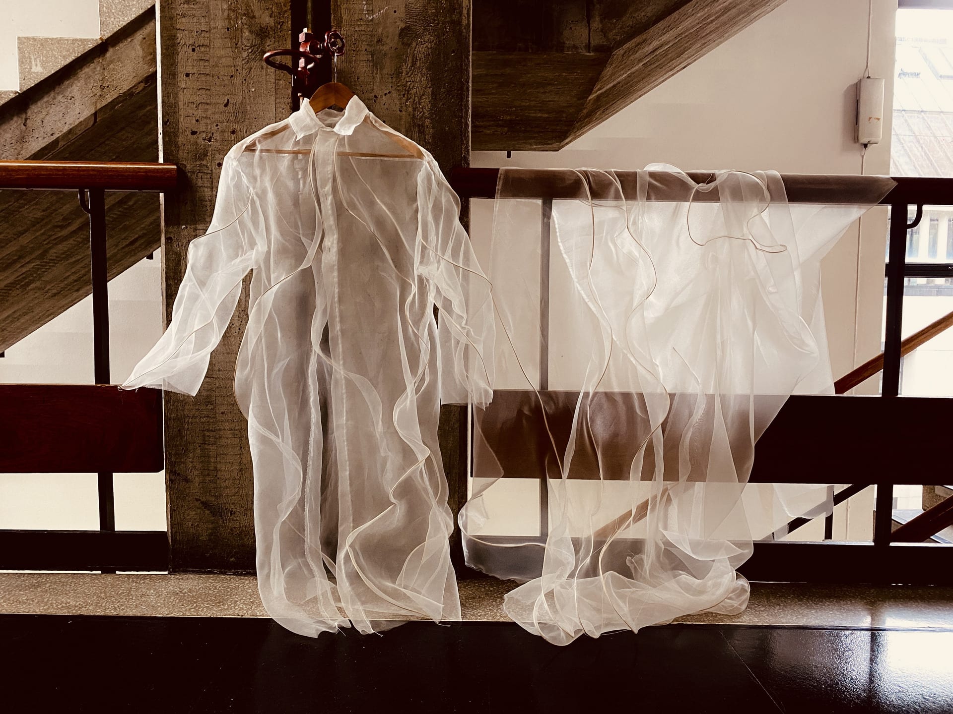 Sculptural process of shirt taking over space. 