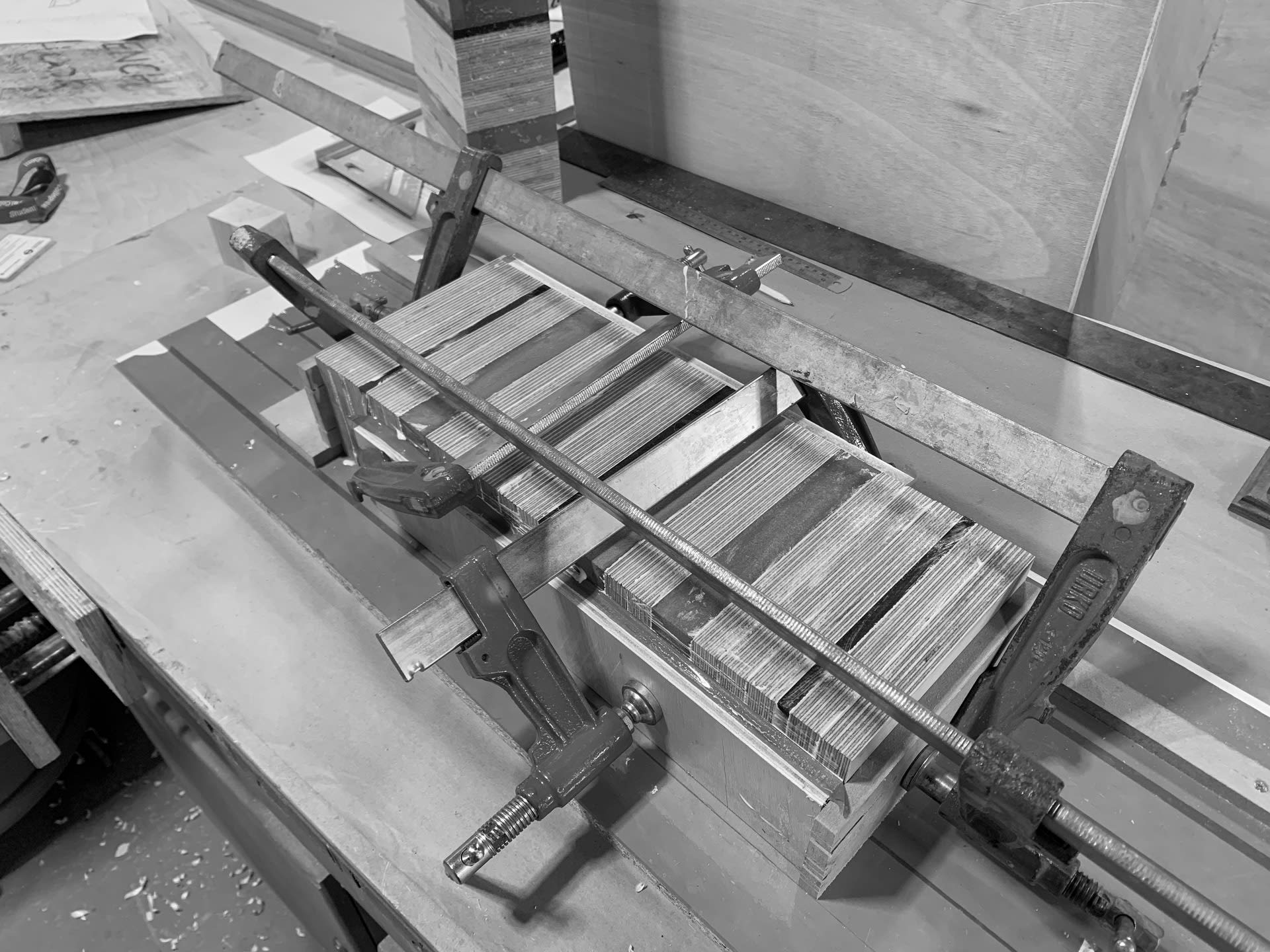 BTS shot of wood glue up 