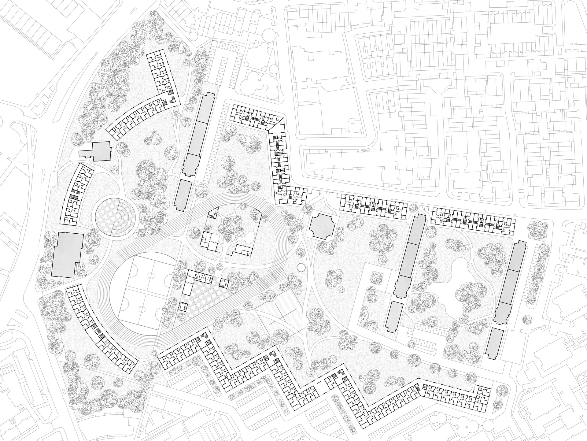 Ground floor master-plan, 1:1250 at A3, own work.