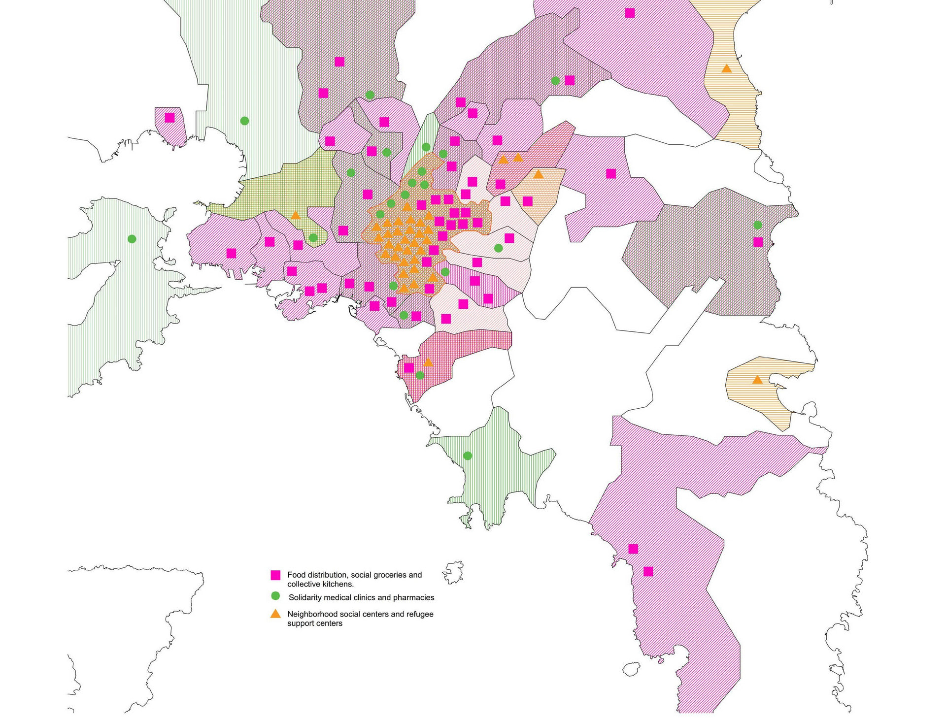 Map of the solidarity initiatives across the region of Attica (ca. 2018).