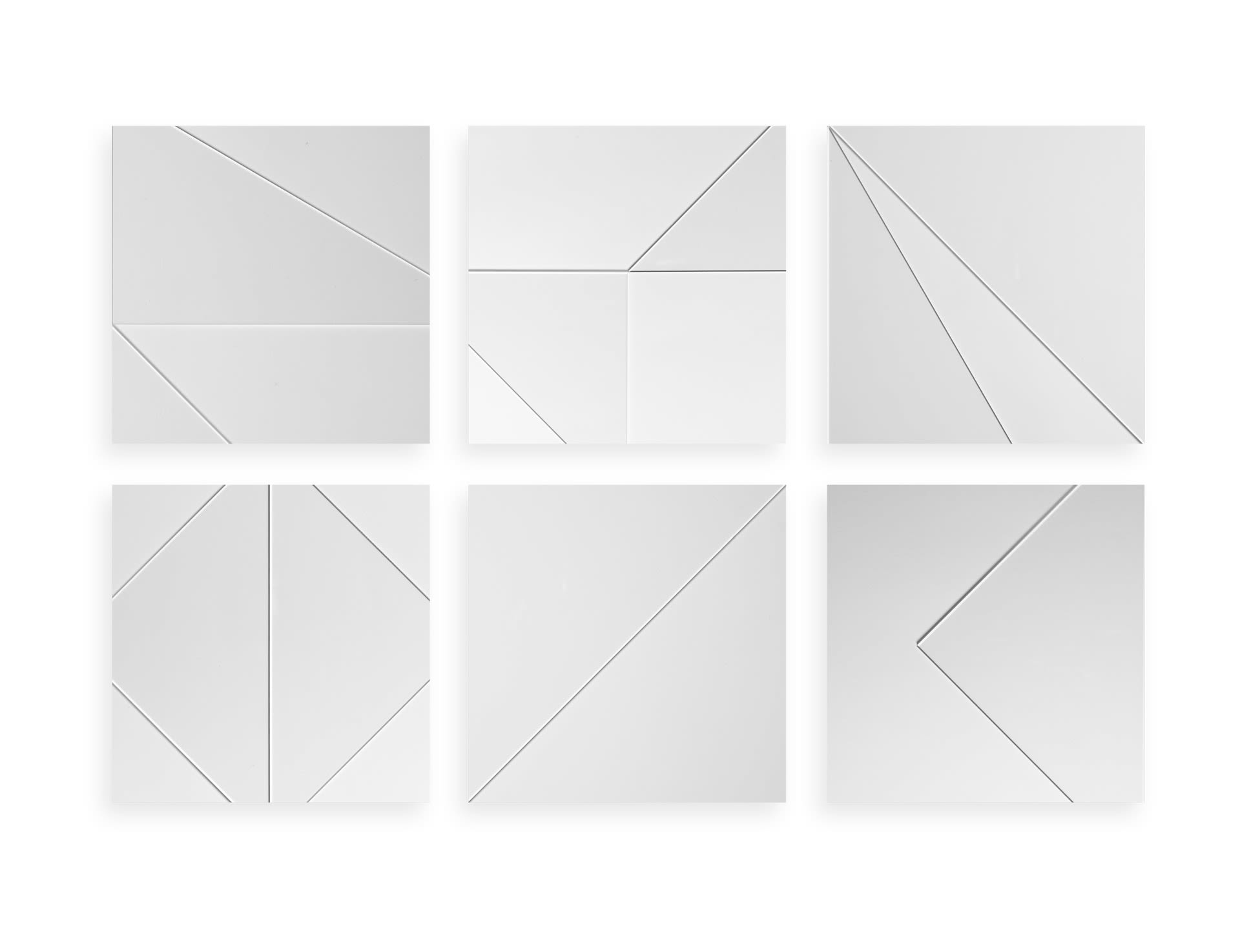 six variations of an acrylic triangle on white background