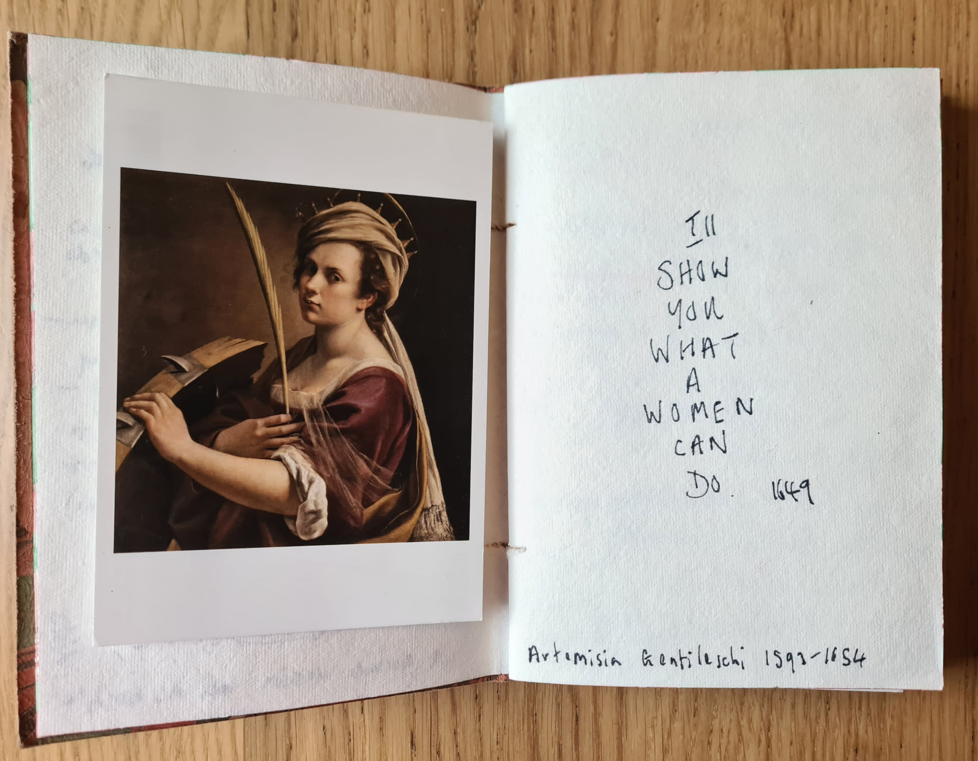 page of book with quote from Artemisia Gentileschi 