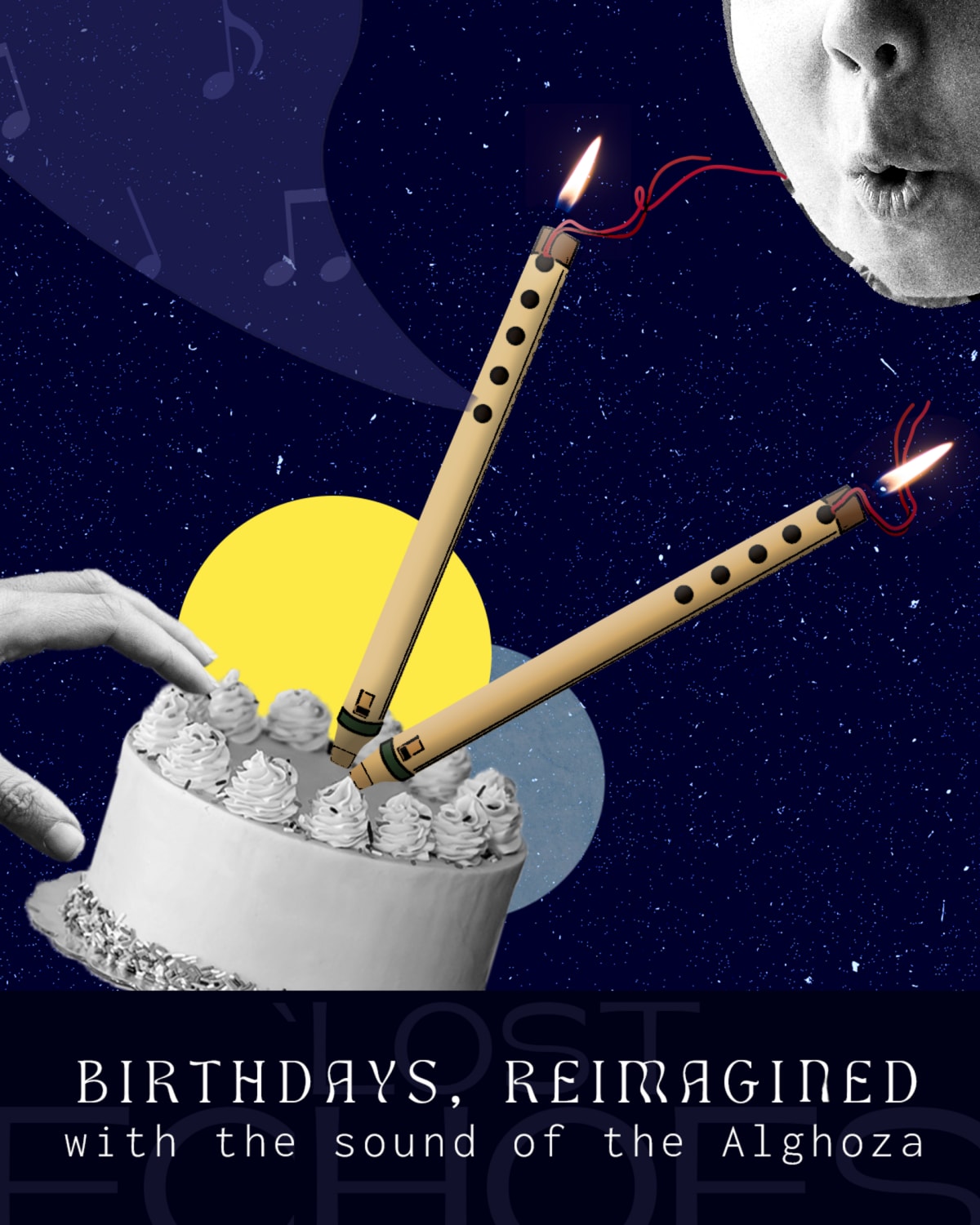 Visual placing the Alghoza (a punjabi folk instrument) in the setting of birthdays.