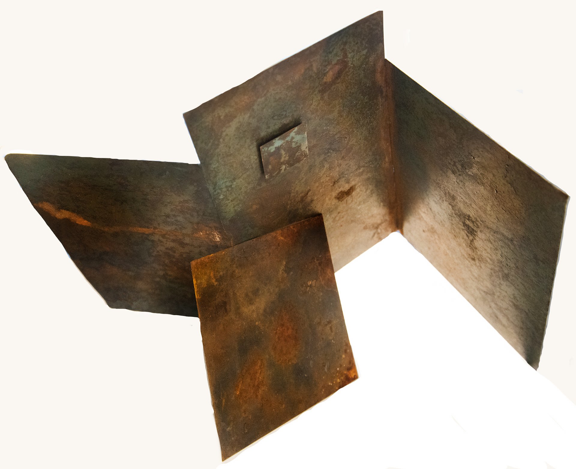 SYMBIOSIS IV and leaning panel: h36cms.w50cms,d17cms metal squares 5x5 cms