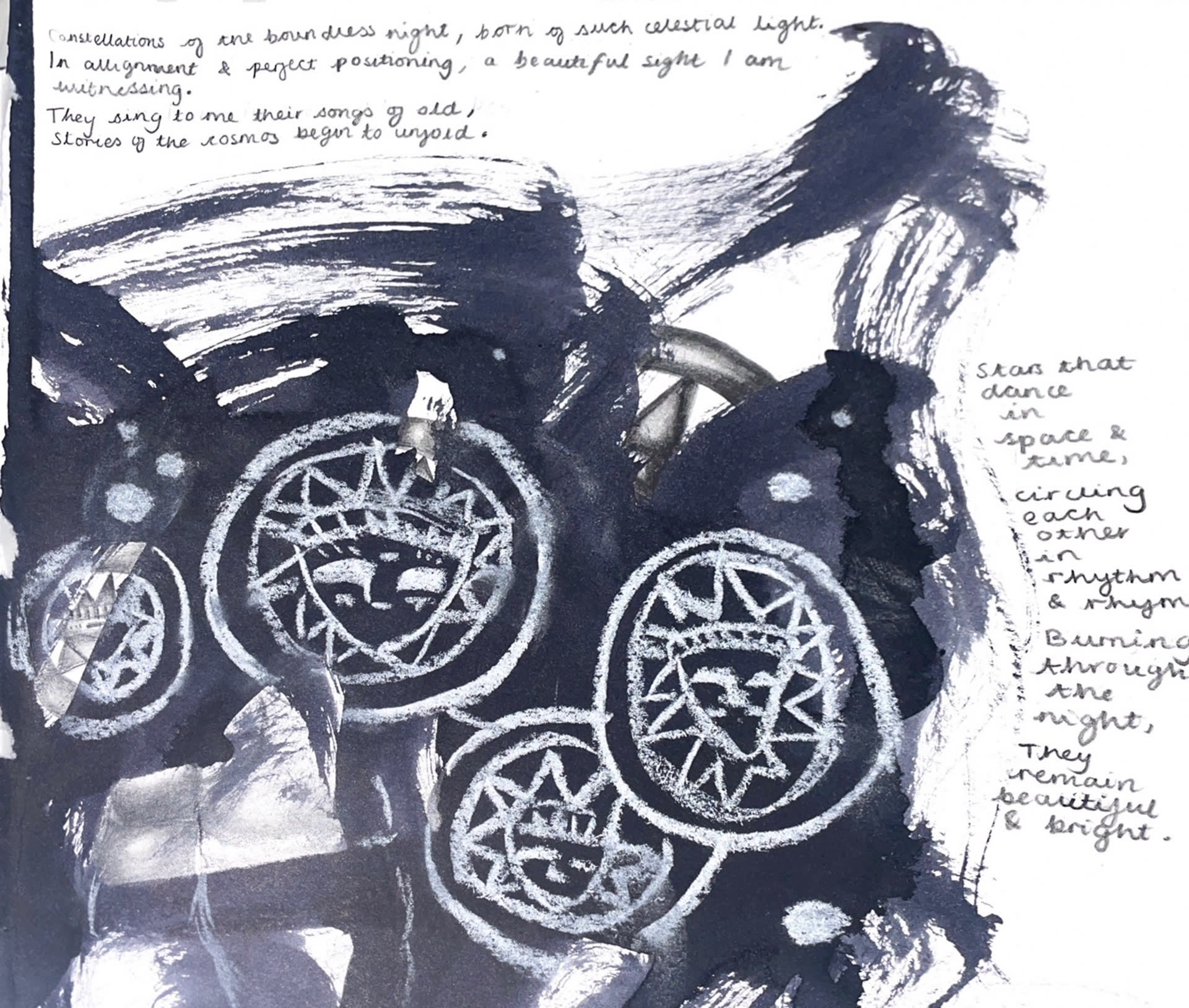 Ink, Chalk pastel and Graphite pencil on paper