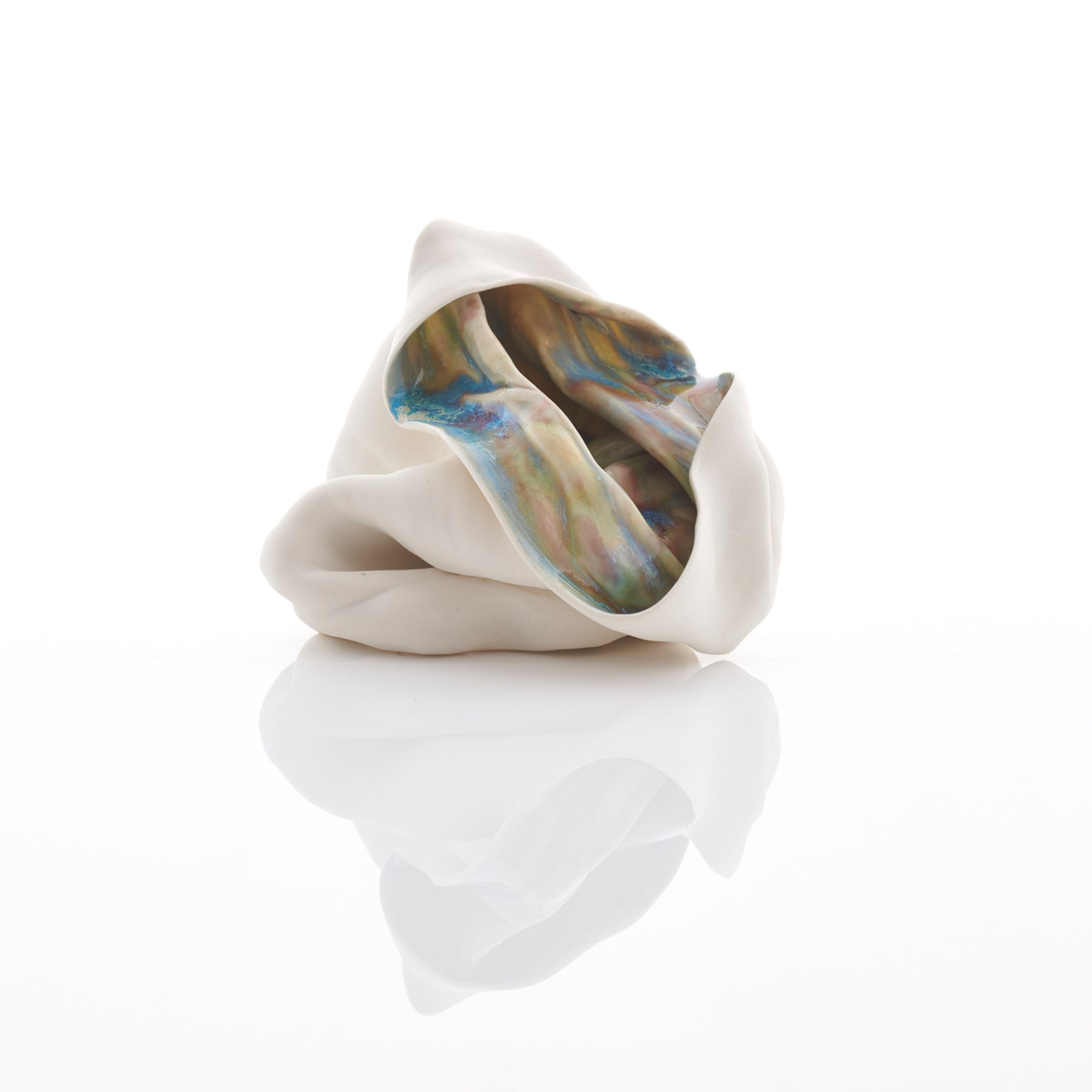 Collapsing forms, Paper porcelain, glaze