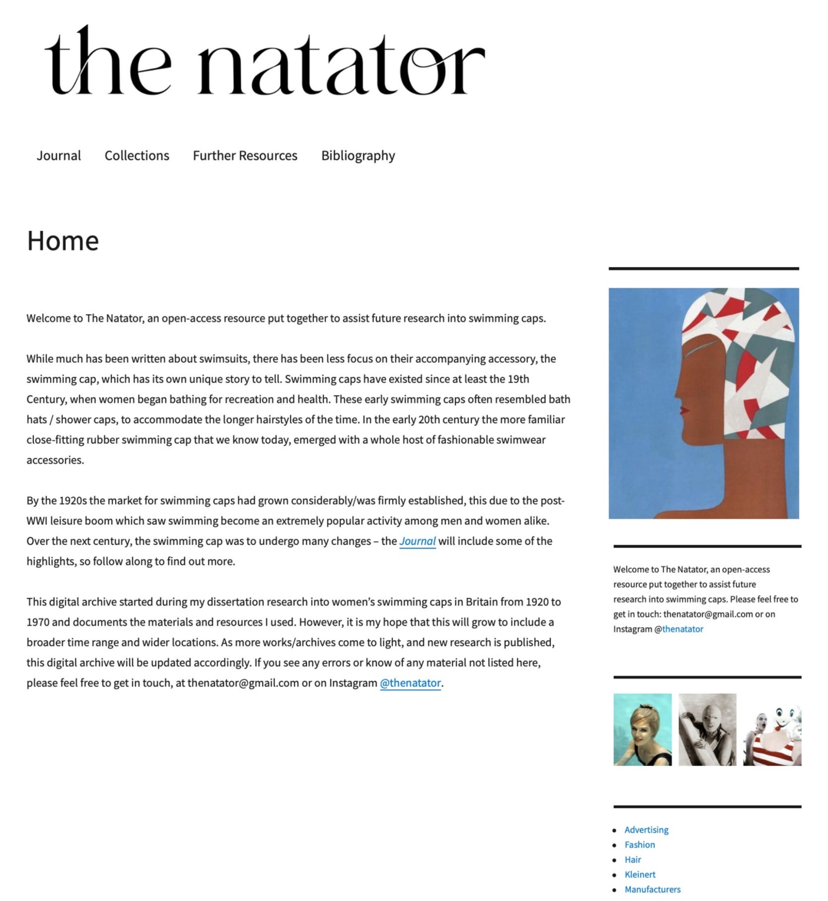 THE NATATOR ARCHIVE - Digital archive and open access resource for research into swimming caps.