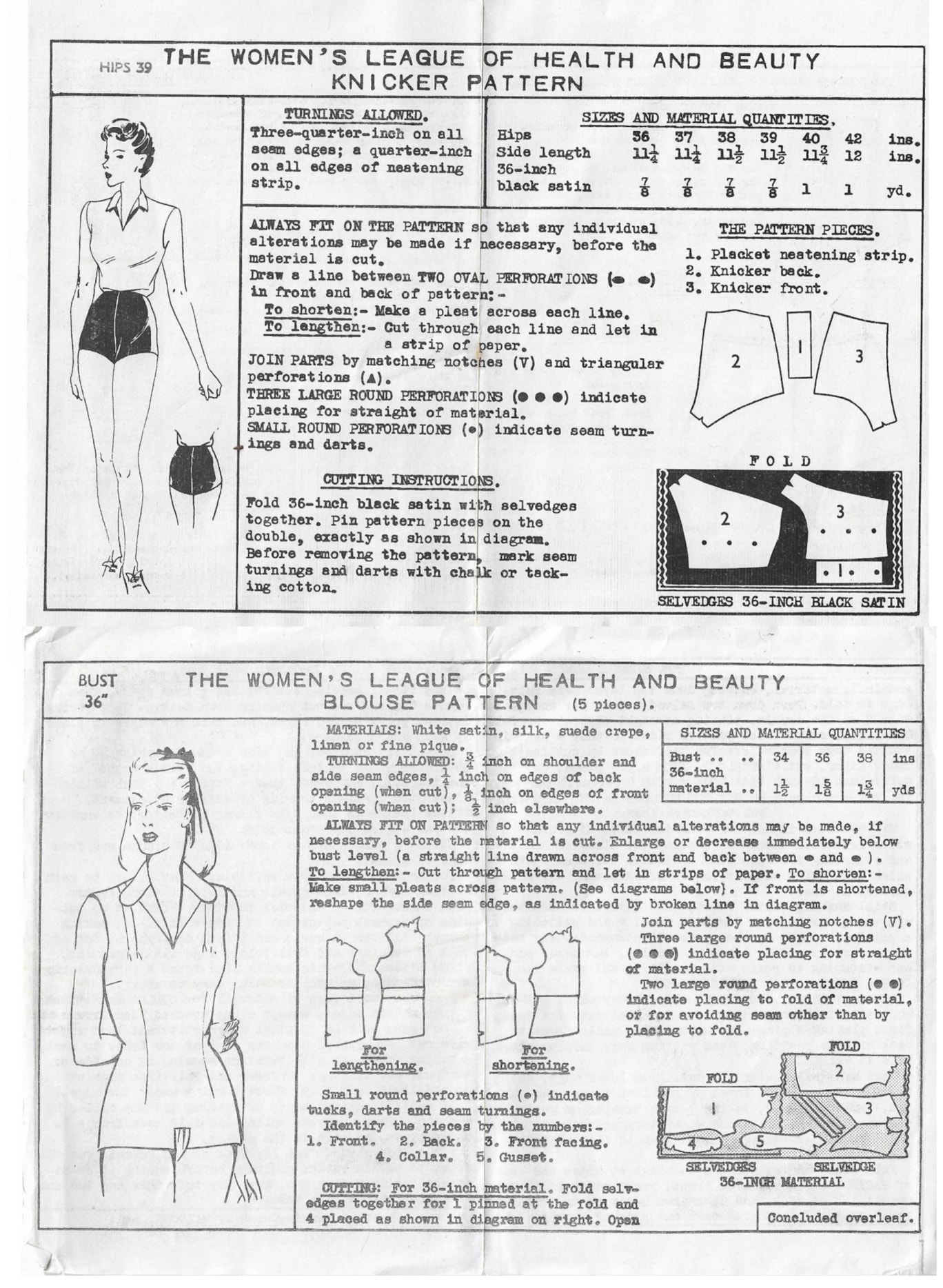 The Women's League of Health and Beauty Blouse and Knicker Pattern, c.1930s, The Women’s League of Health and Beauty Archives