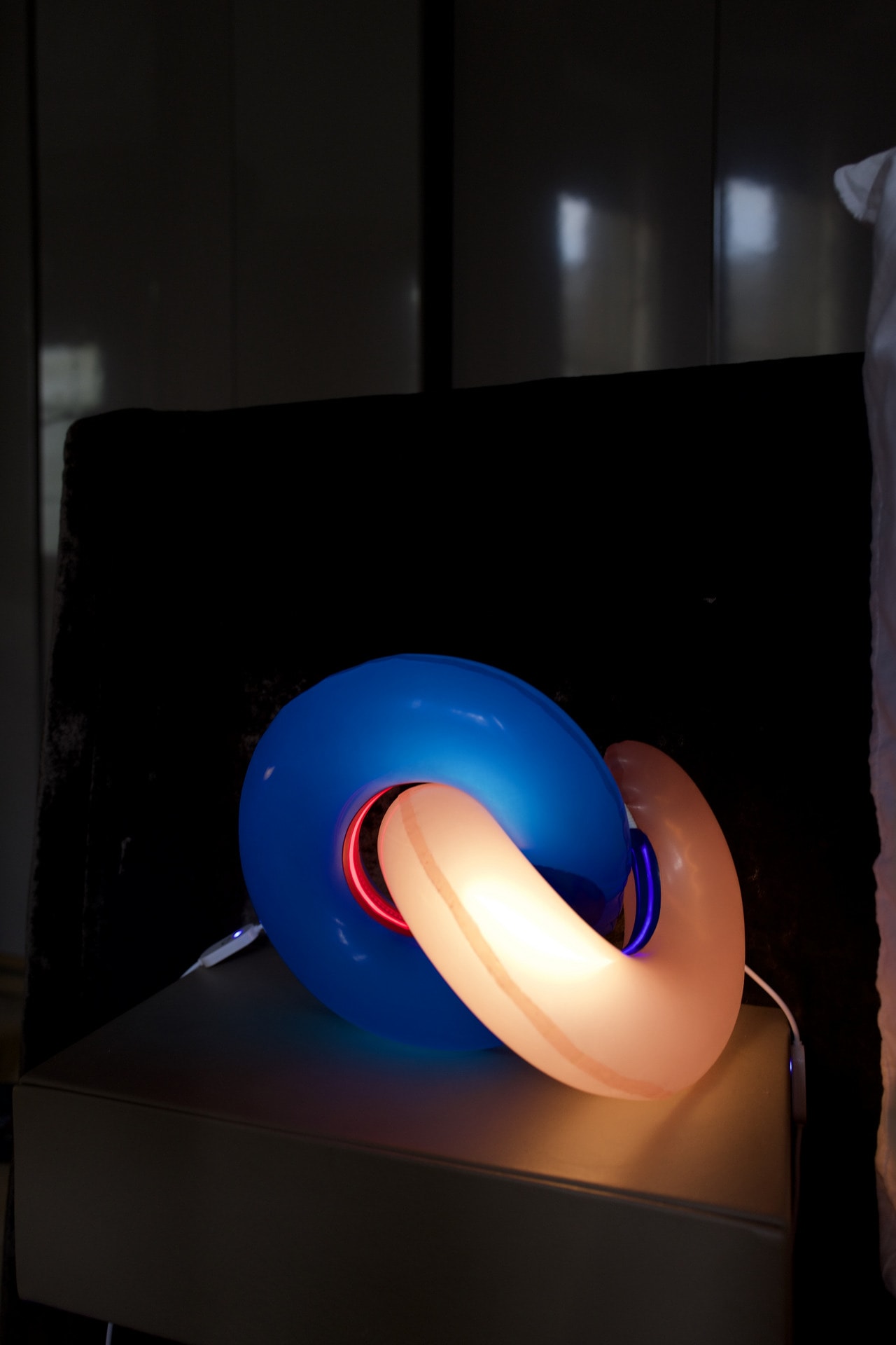 Ring colorful latex lamps laying on the side table