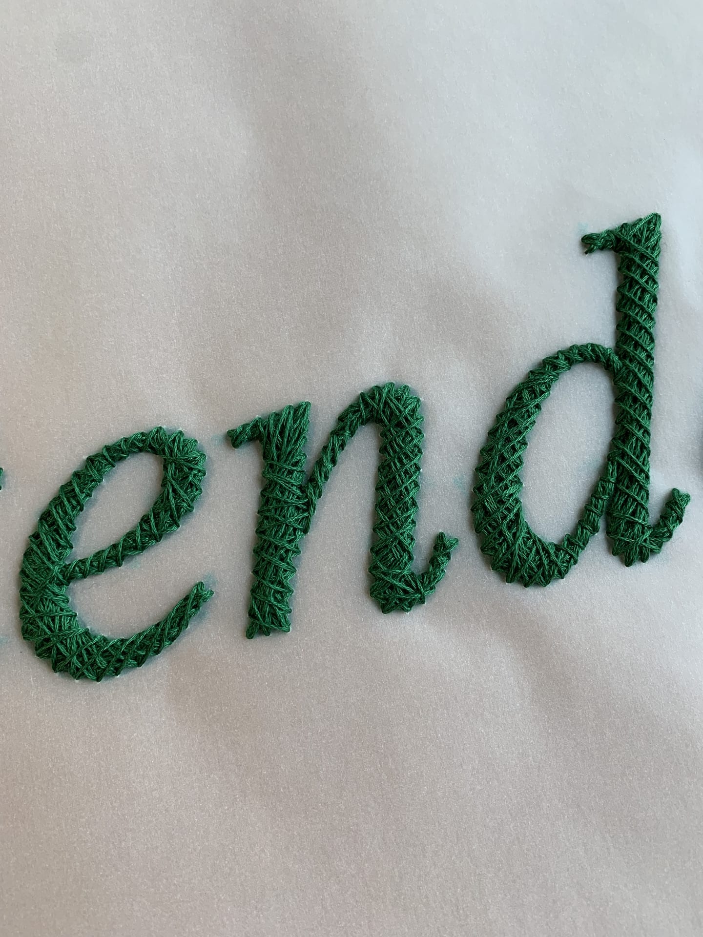 Detail of "tender" that depicts "end"