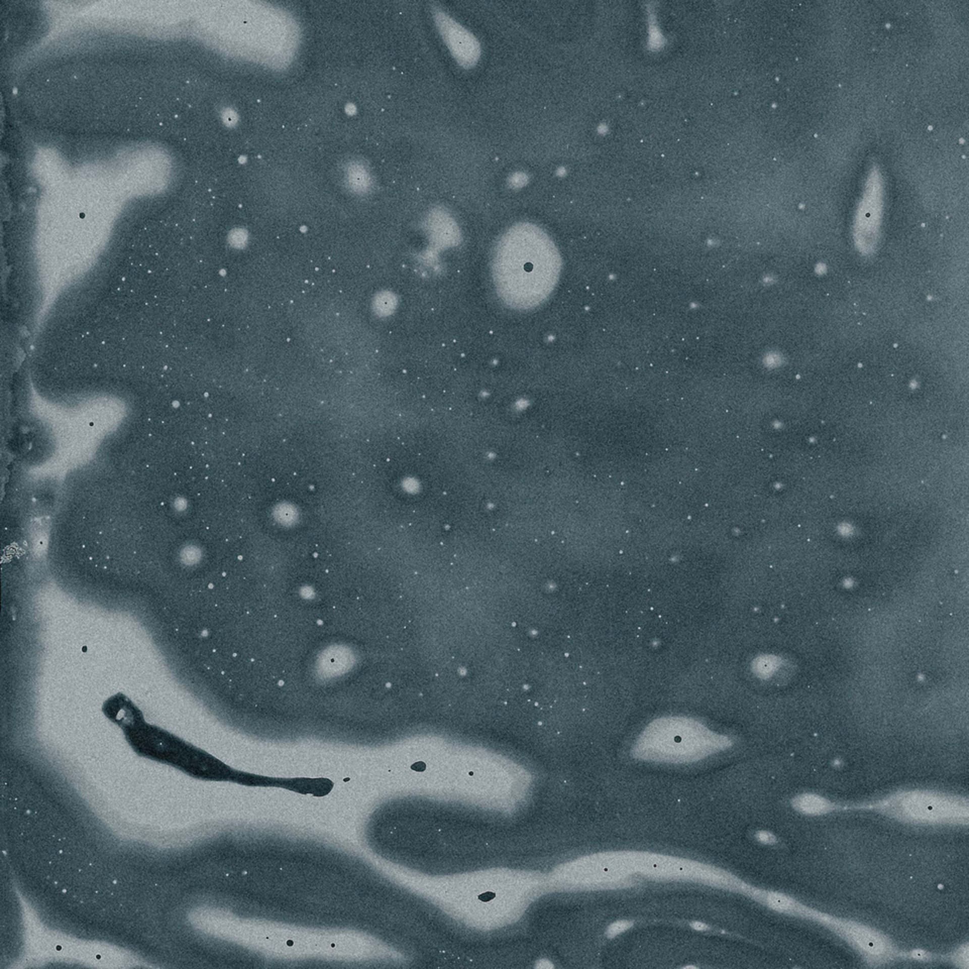 Black figure swimming against a blue background