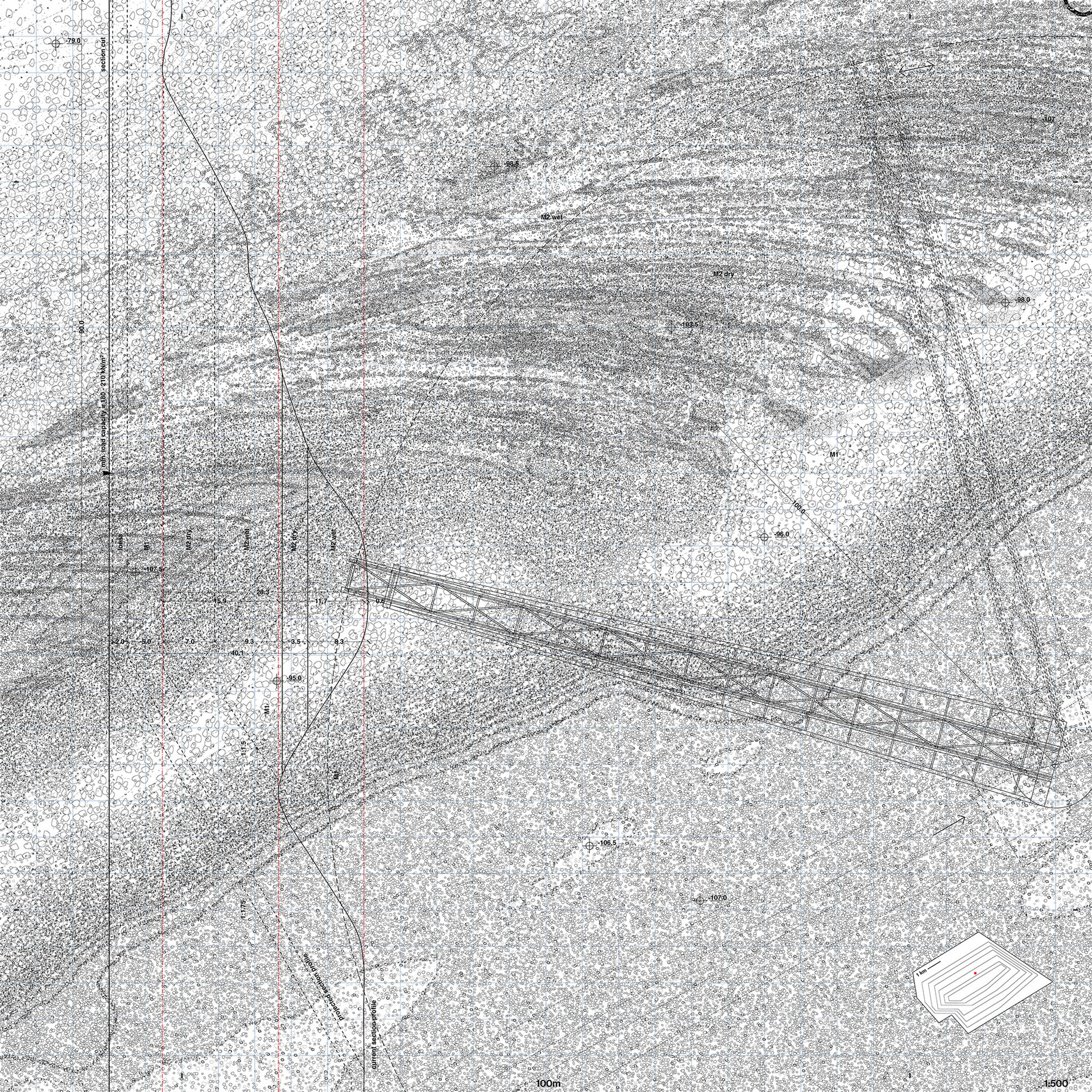 A plan drawing showing the overburden