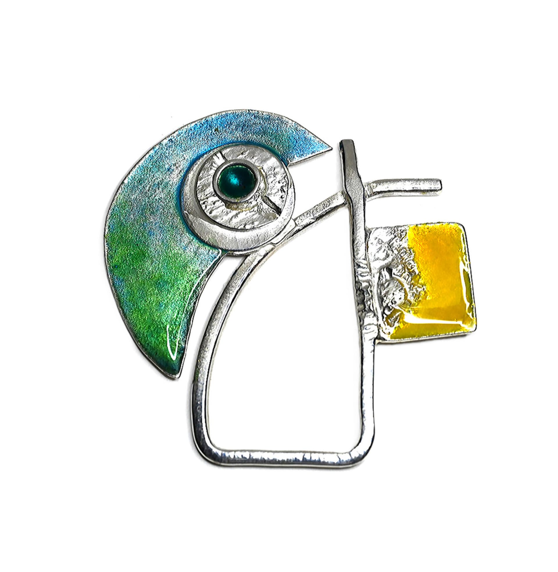 The Movement of the Eye. Media, Art work in sterling silver & German technology of enamel like technique. Pendant or Brooch.