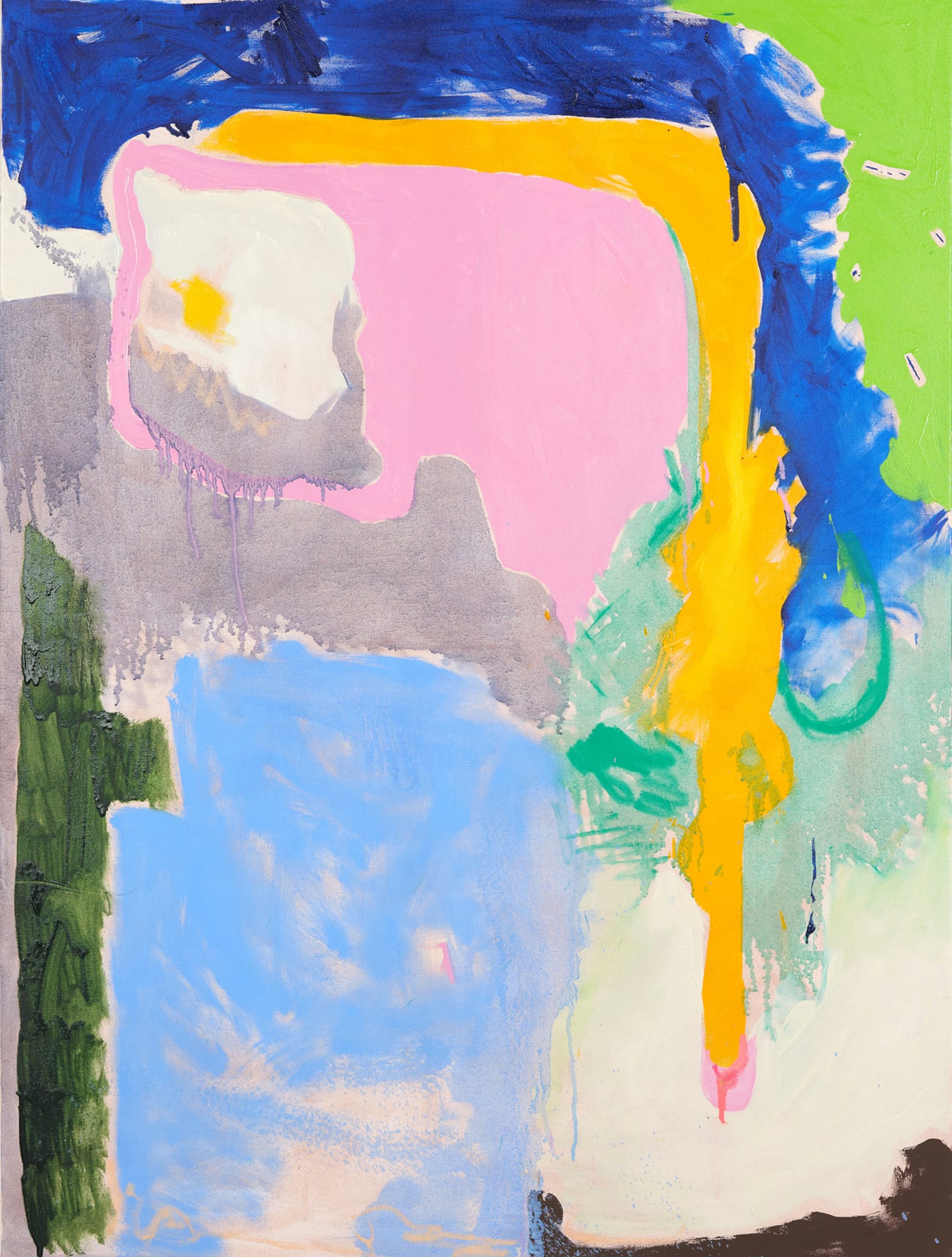 Pink, yellow, blue and green abstract oil painting