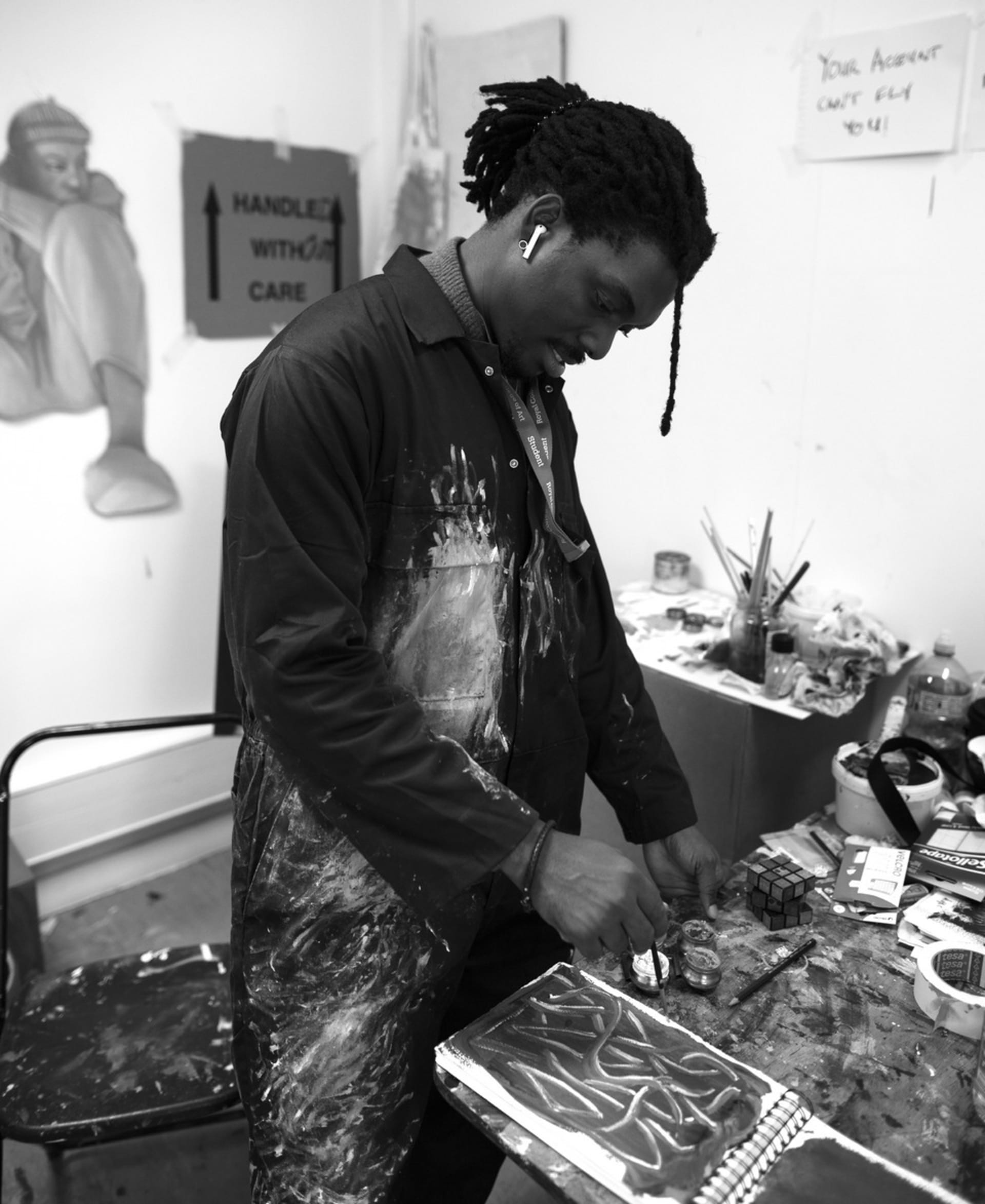 Ken Nwadiogbu at his Royal College of Art painting studio. Picture taken by Brynley Odu Davies