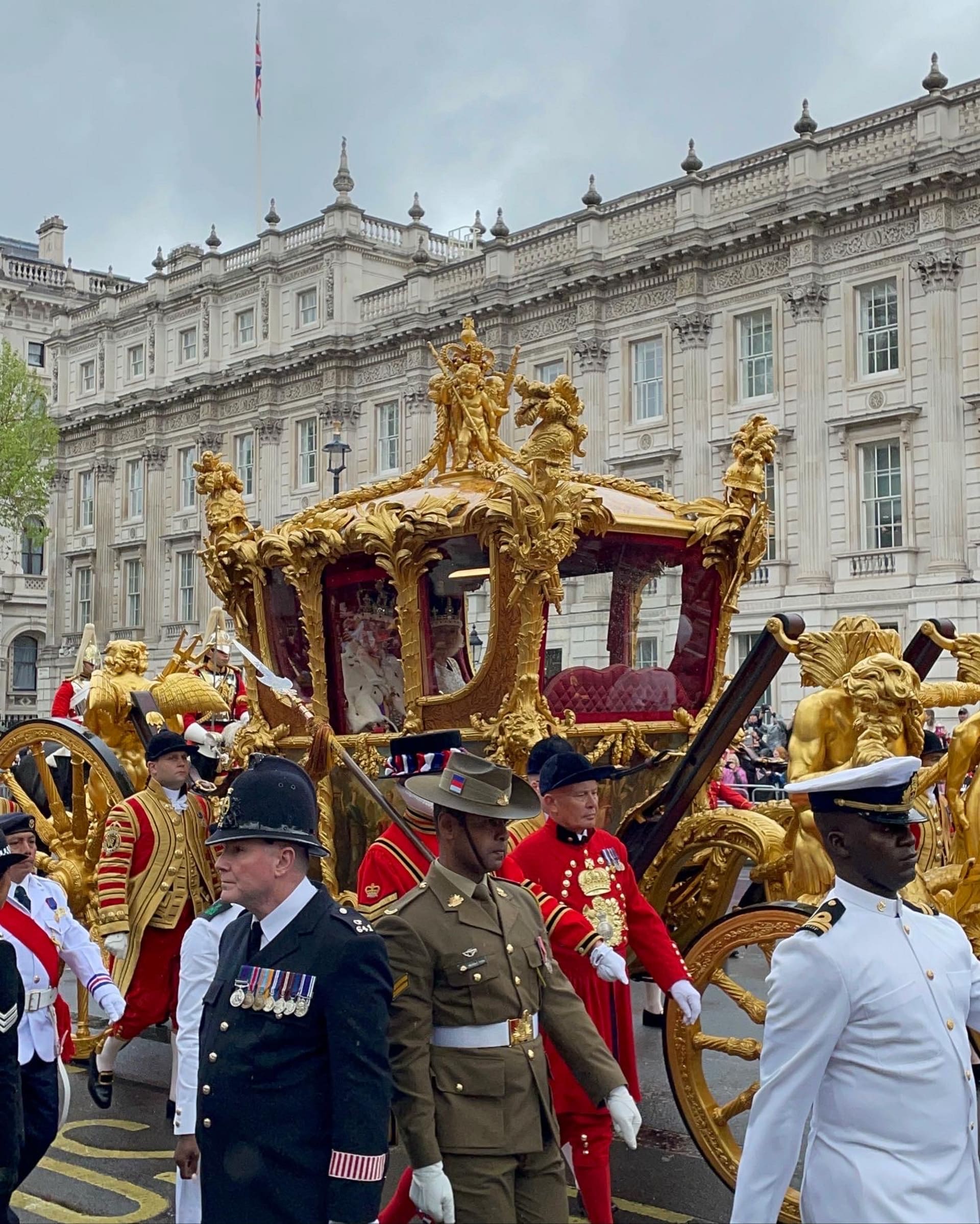 King Charles III and Queen Camilla in the Golden State Carriage 