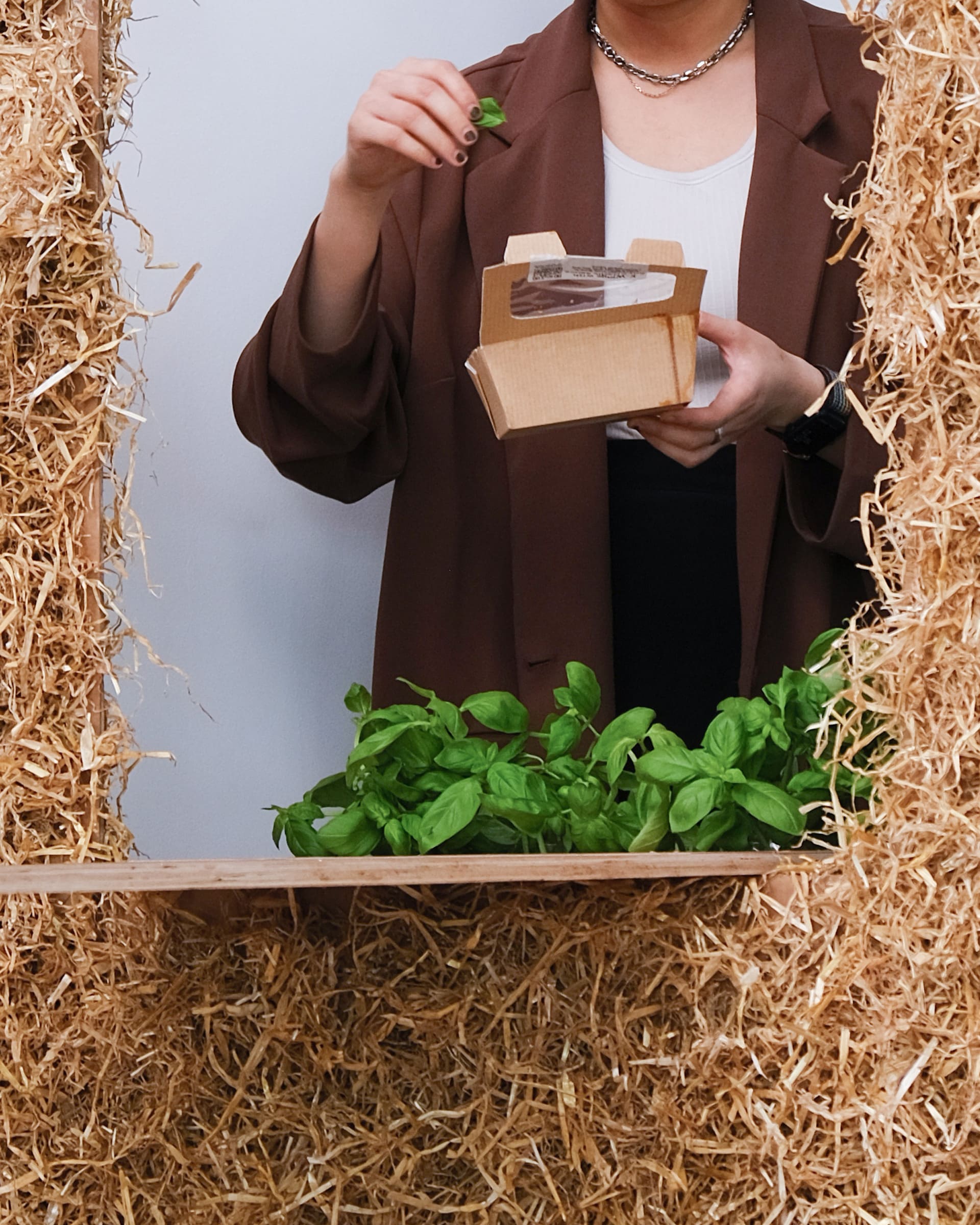 someone is adding herbs in her food