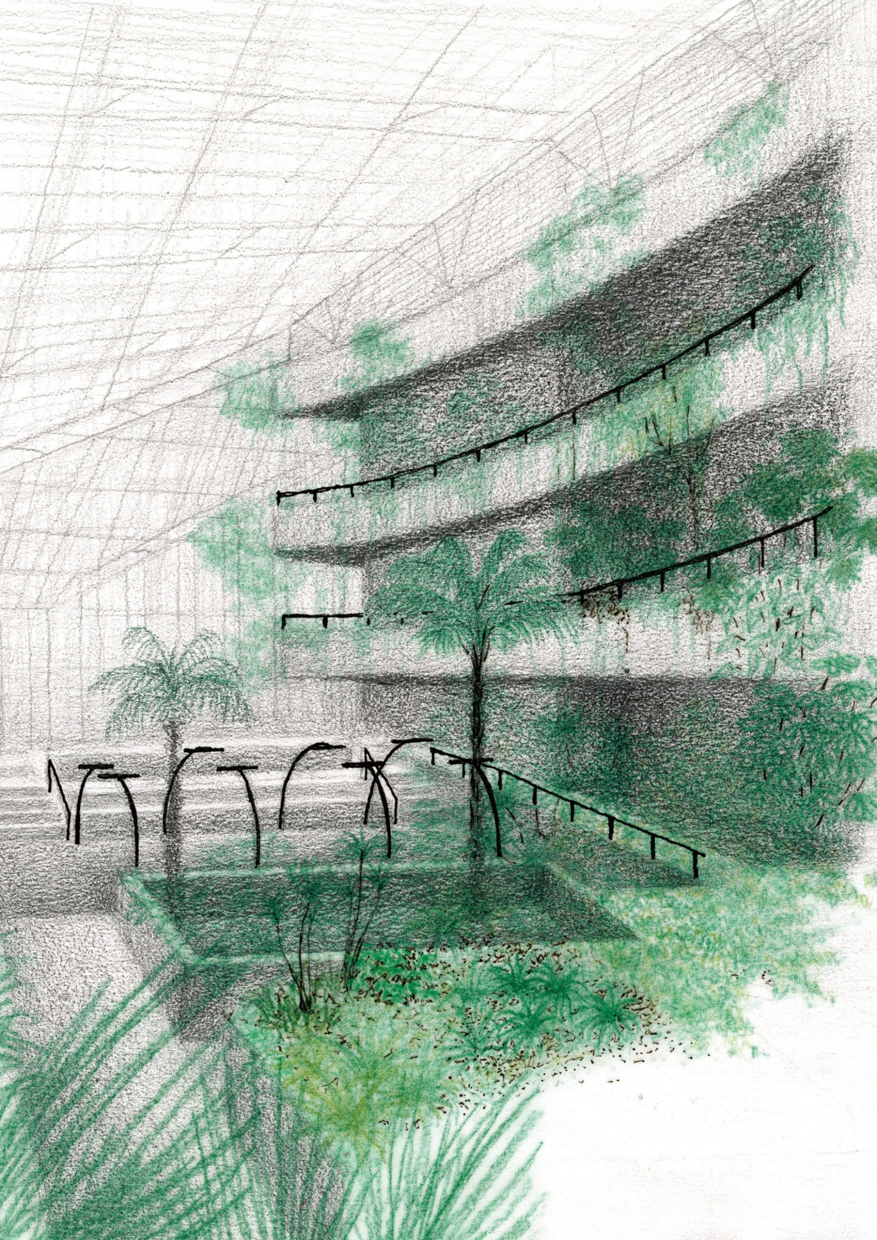 A drawing shows the Barbican botanic garden.