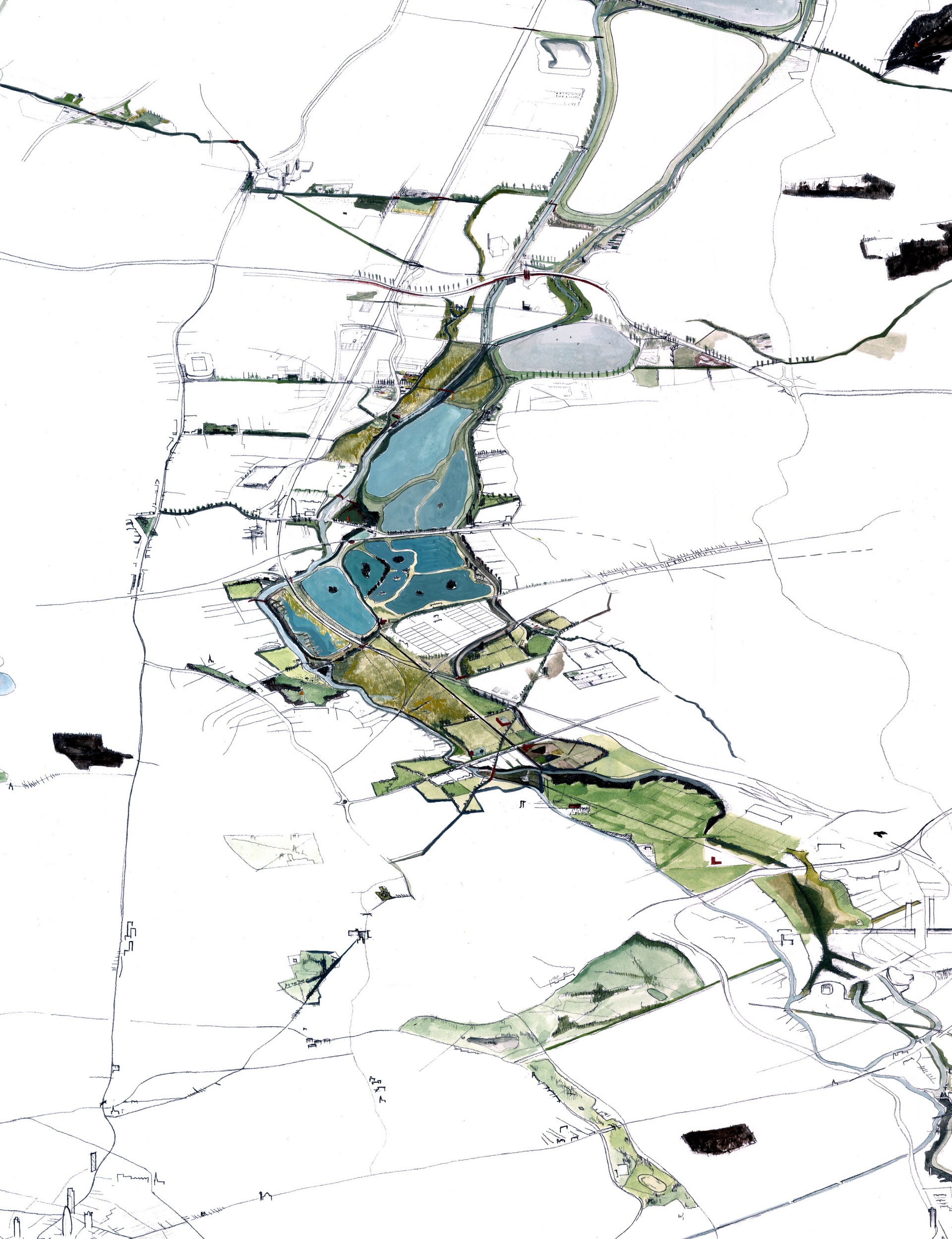 A painted map of Walthamstow wetlands 