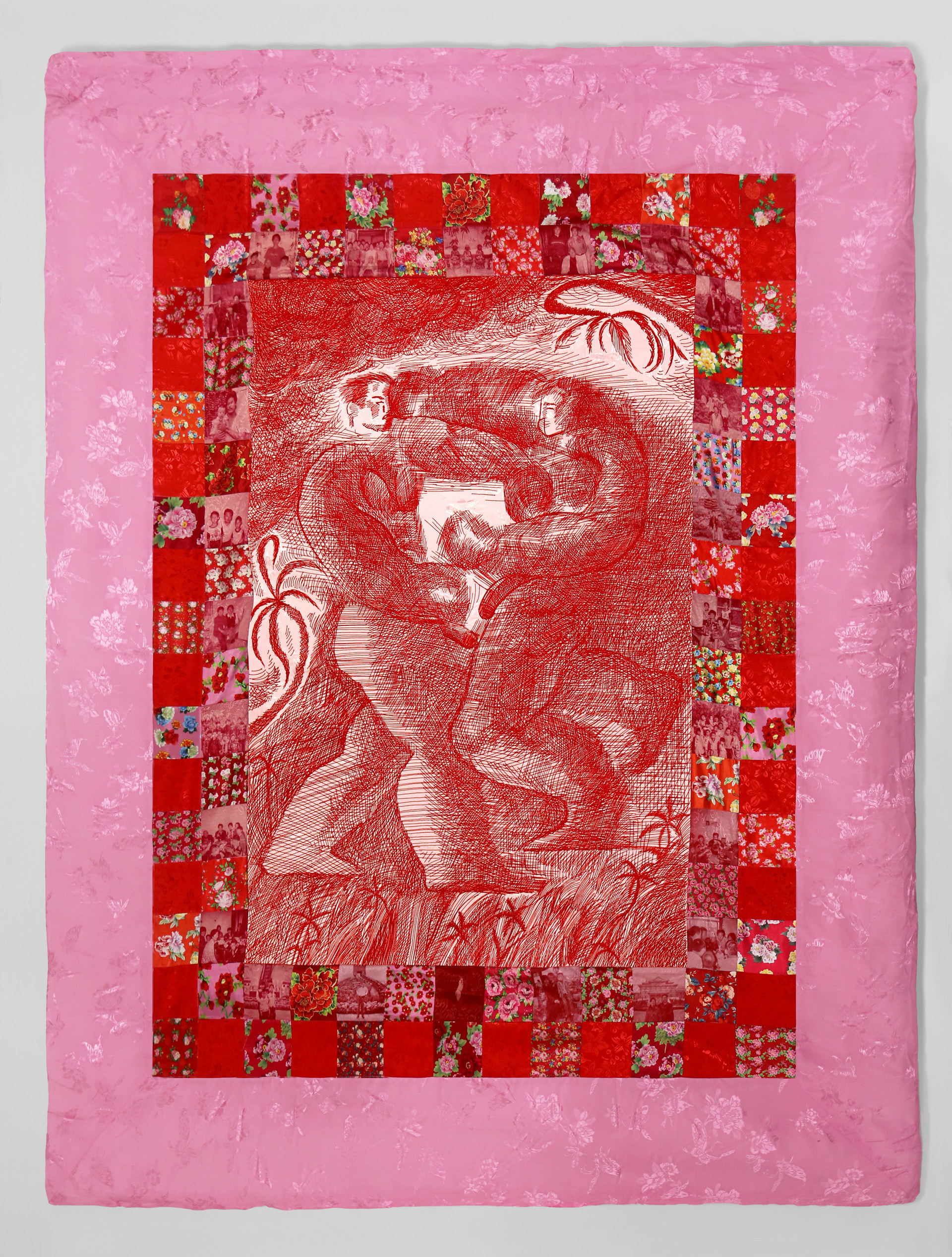 Happy Together, 180*220cm, Sewing, Digital embroidery, Digital printing, Silk.