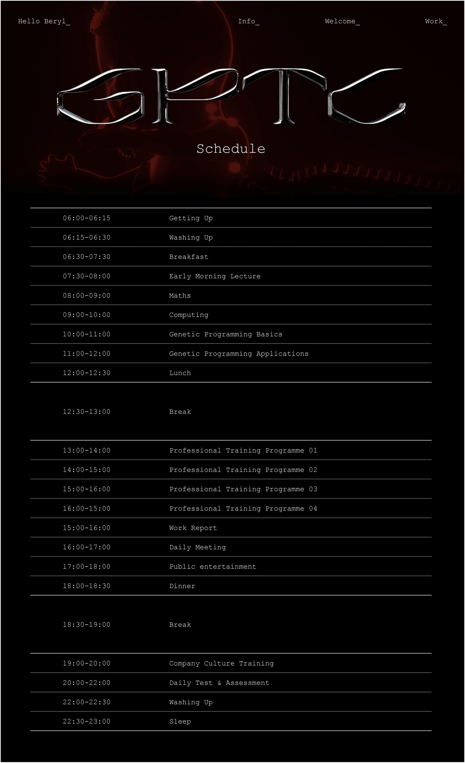 Schedule page