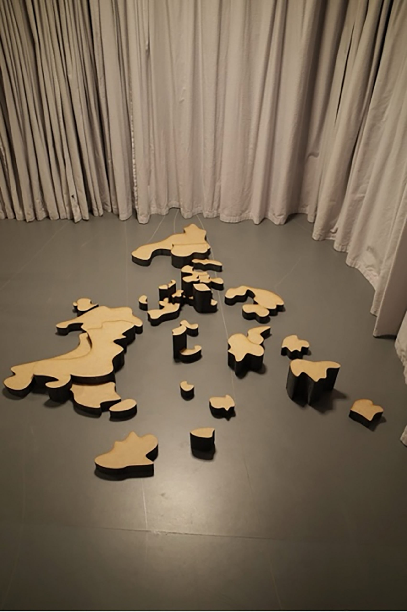 Floor sculpture, wood, foam and sand (to be added) - Haoran