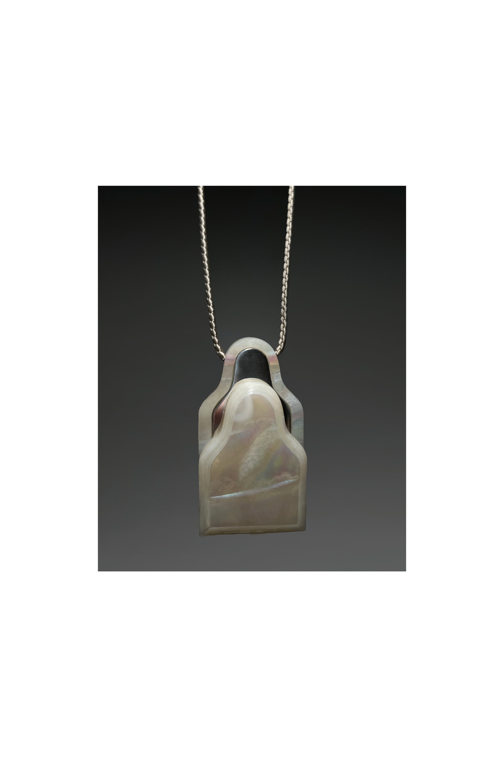 Belief, mother-of-pearl, silver, cotton rope, stainless steel wire