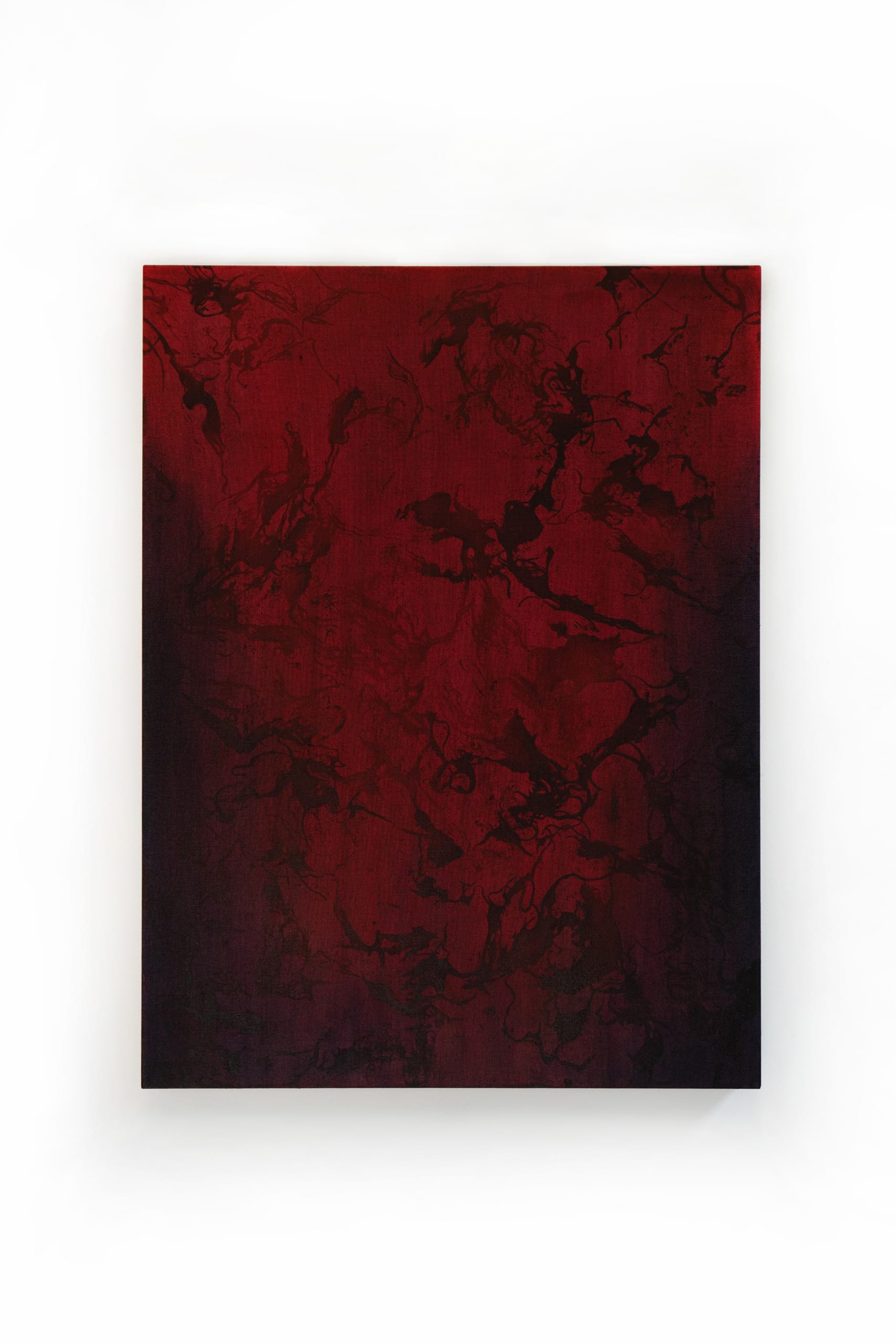 dark red oil painting on linen with different thickness of lines 